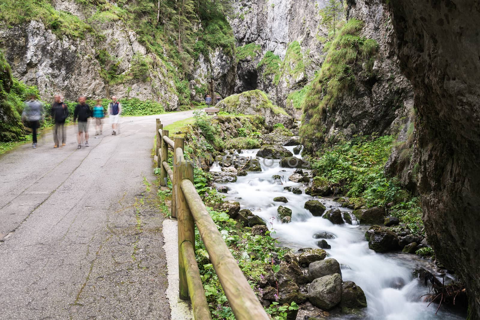 walking through the gorges of Sottoguda in a summer day, Dolomites