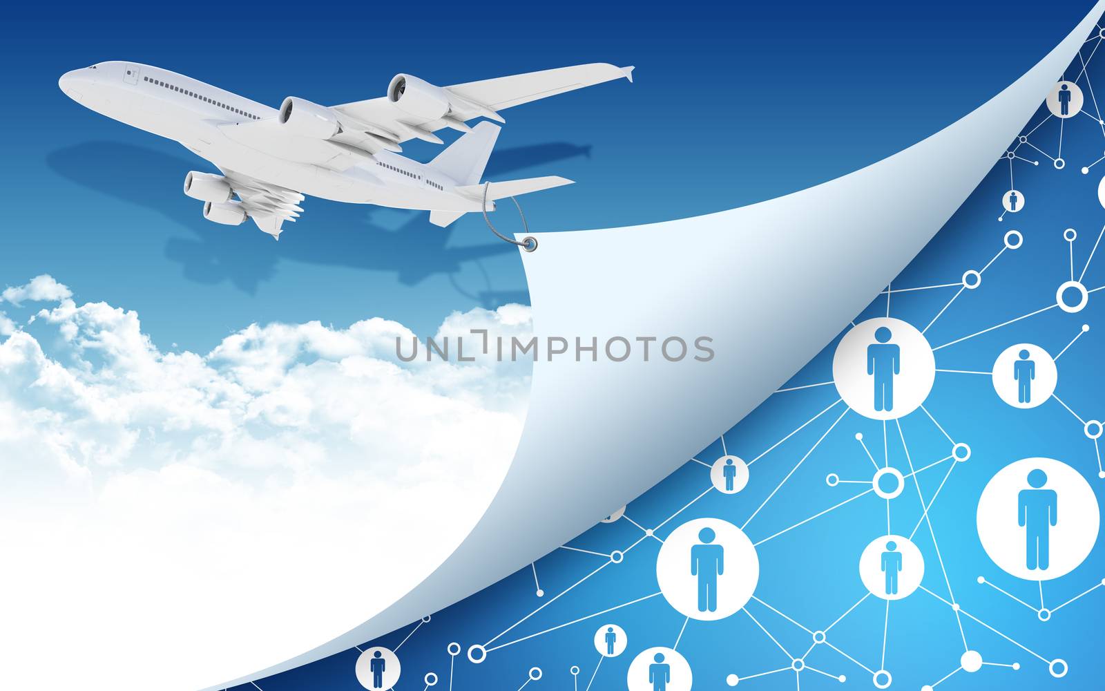 Airplane with network icons by cherezoff