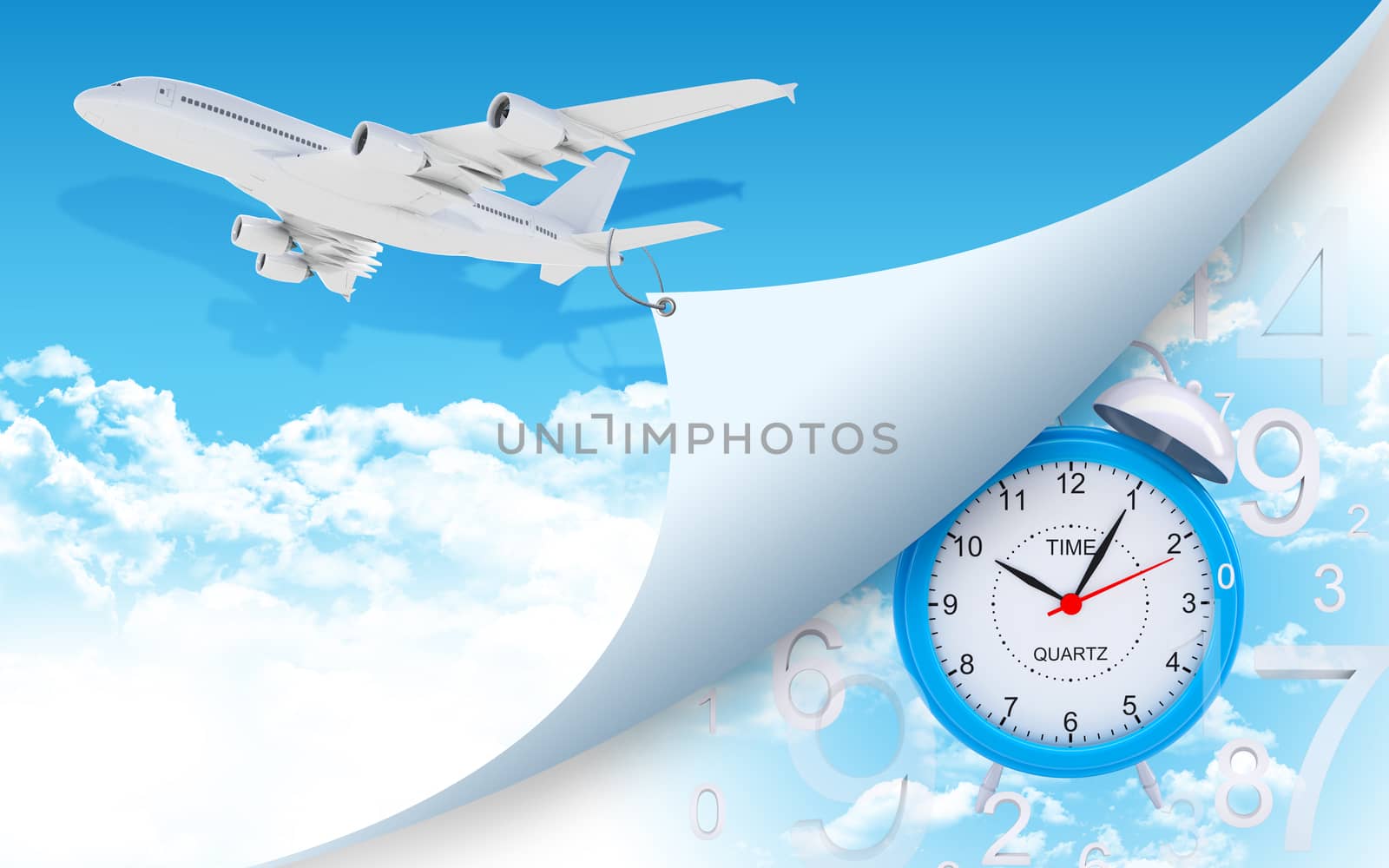 Airplane and alarm clock with figures  by cherezoff