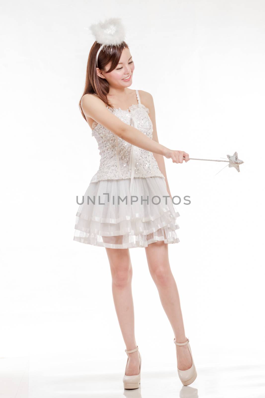 Beautiful Asian Woman in Angel Costume, poiting her wand by imagesbykenny