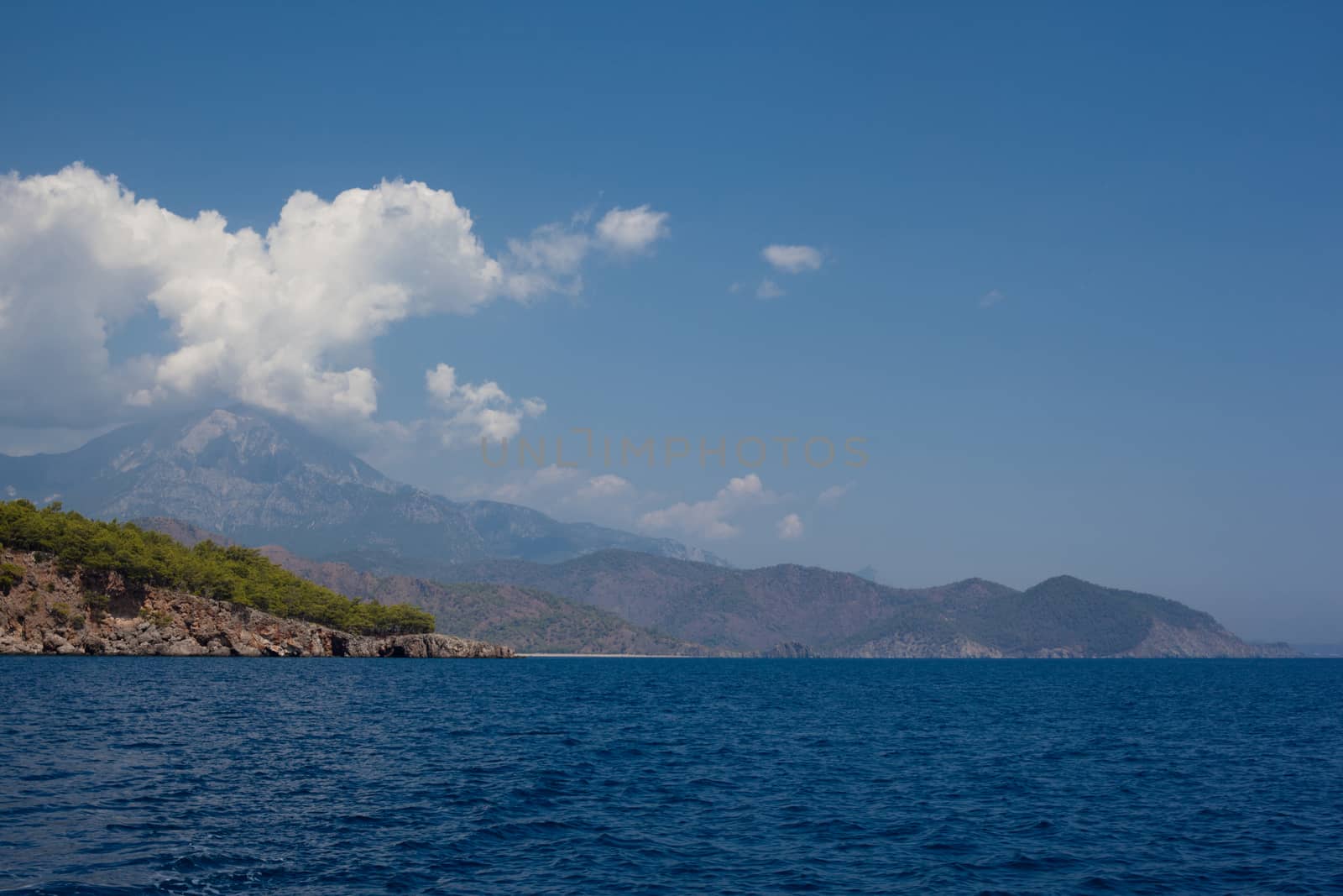 Wooded mountain and sea in Asia Minor
