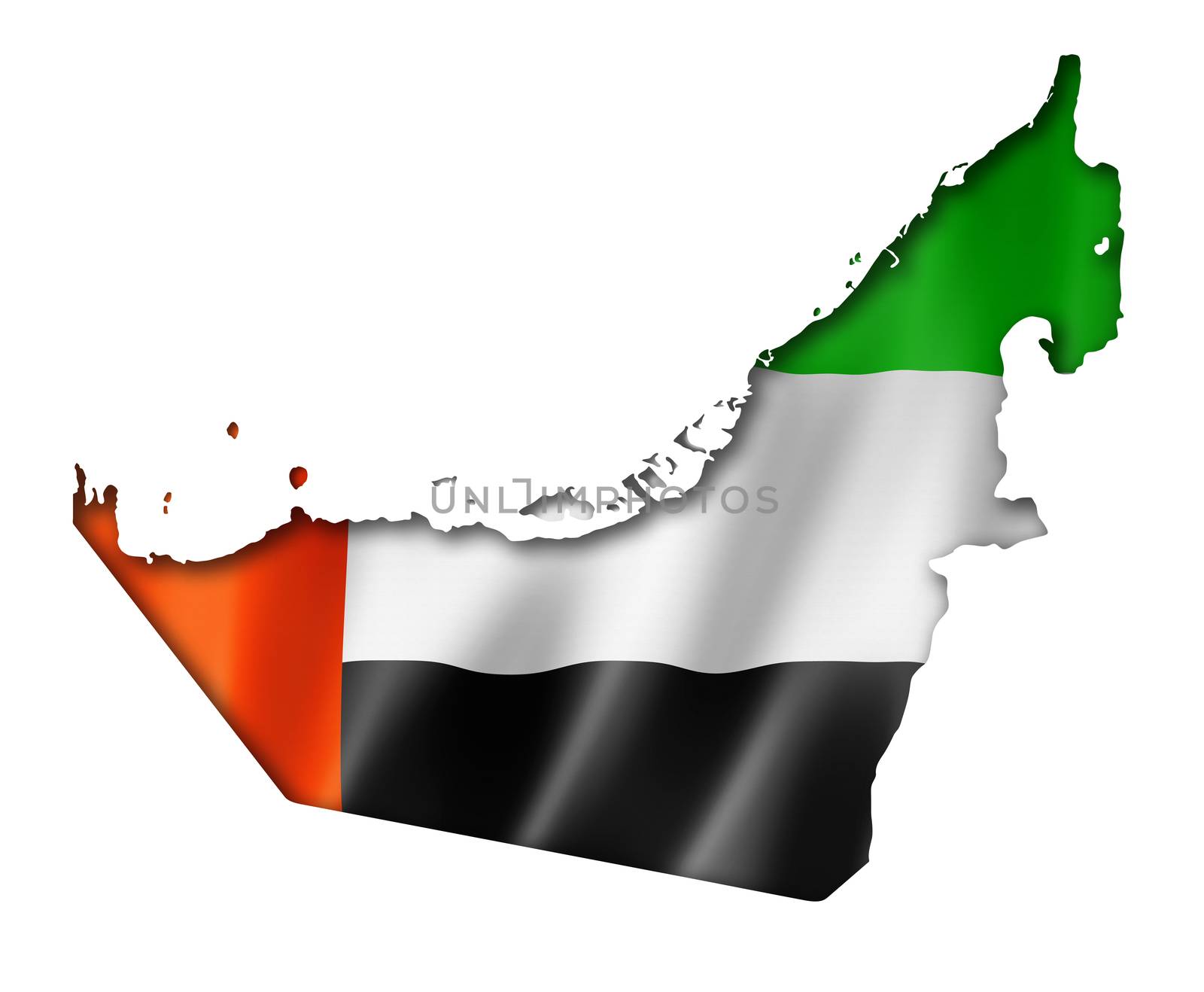 United Arab Emirates flag map, three dimensional render, isolated on white