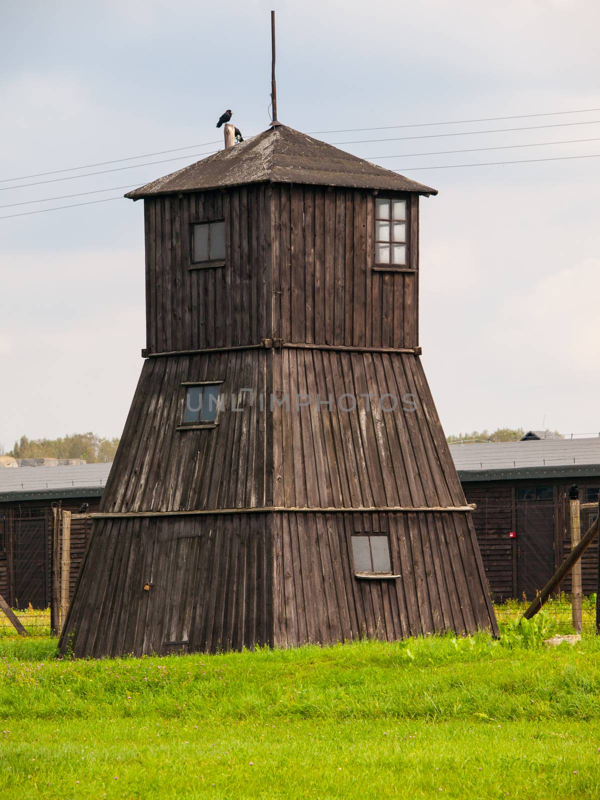 Wooden watch tower in concentration camp Majdanek (Poland)