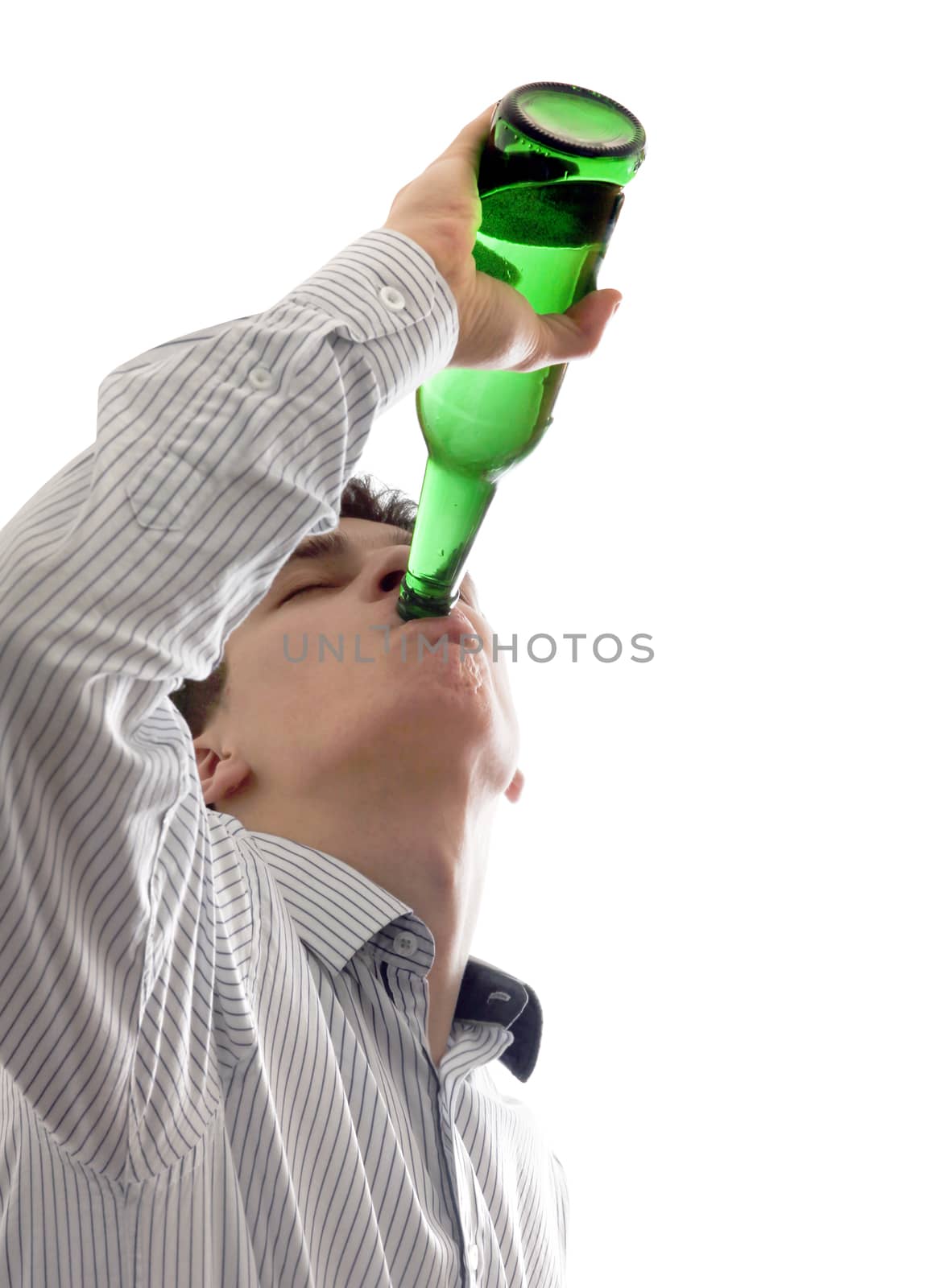 Teenager drinks a Beer on the White Background