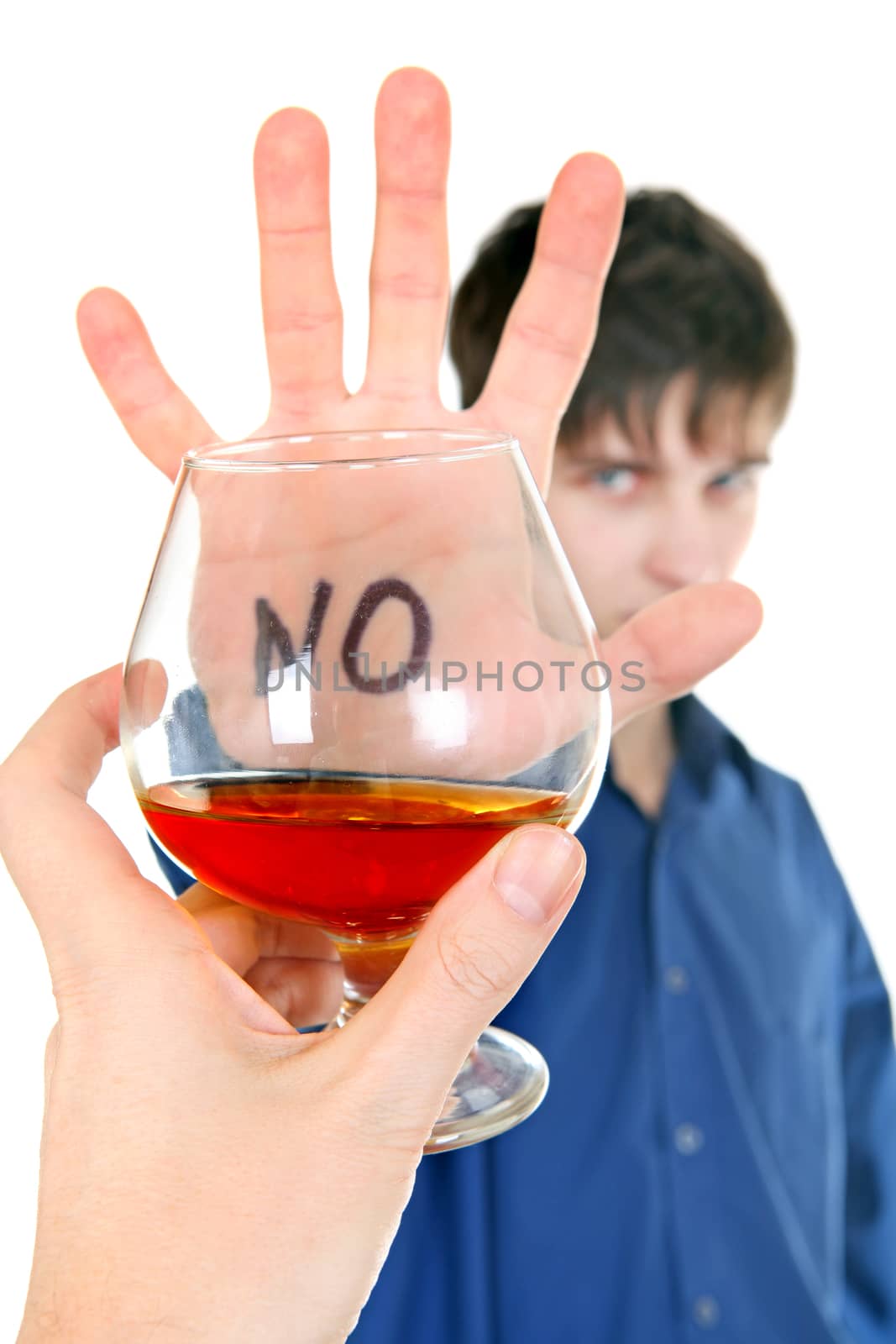 Teenager refuses Alcohol Isolated on the White Background