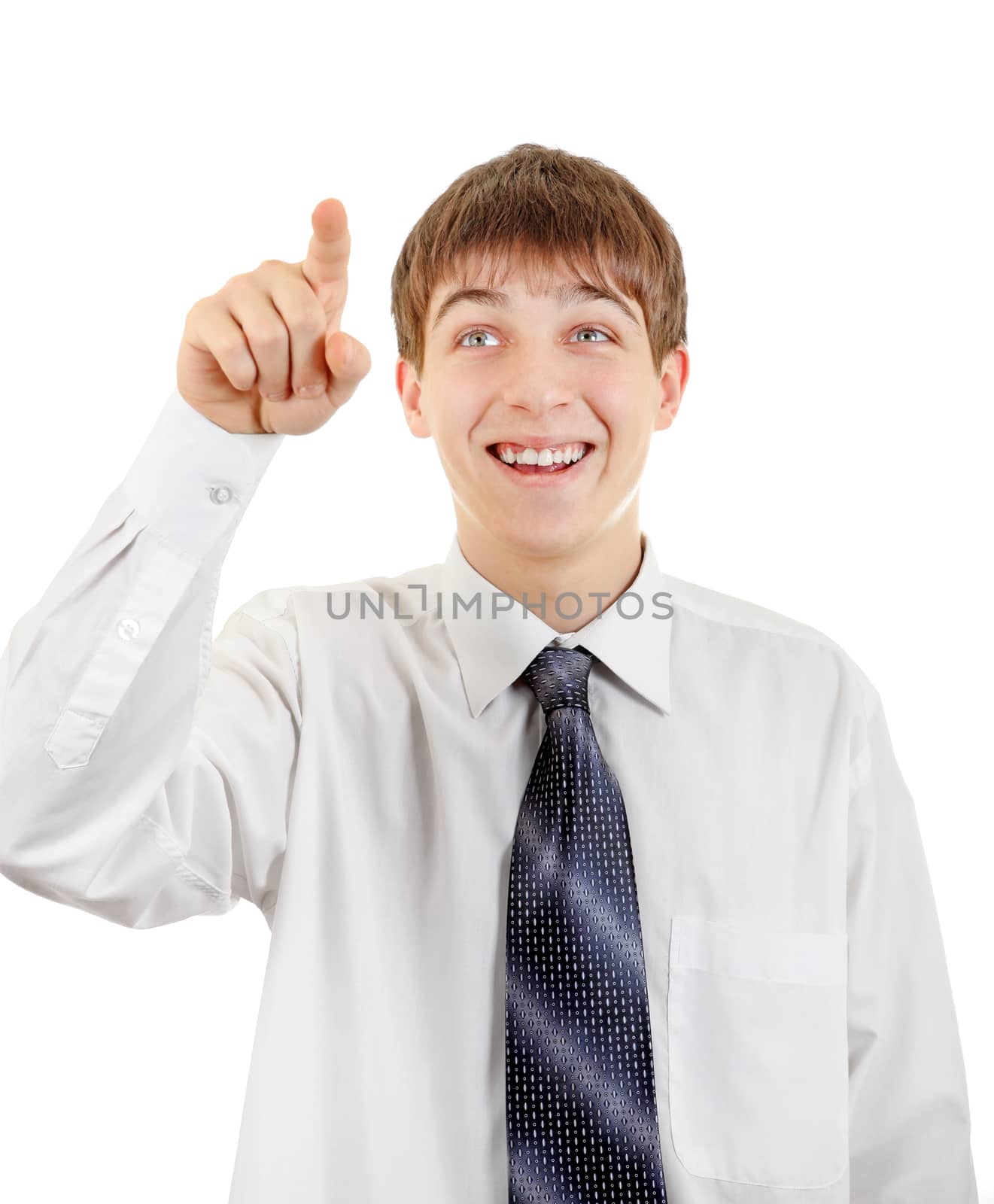 Cheerful Teenager Pointing Isolated on The White Background