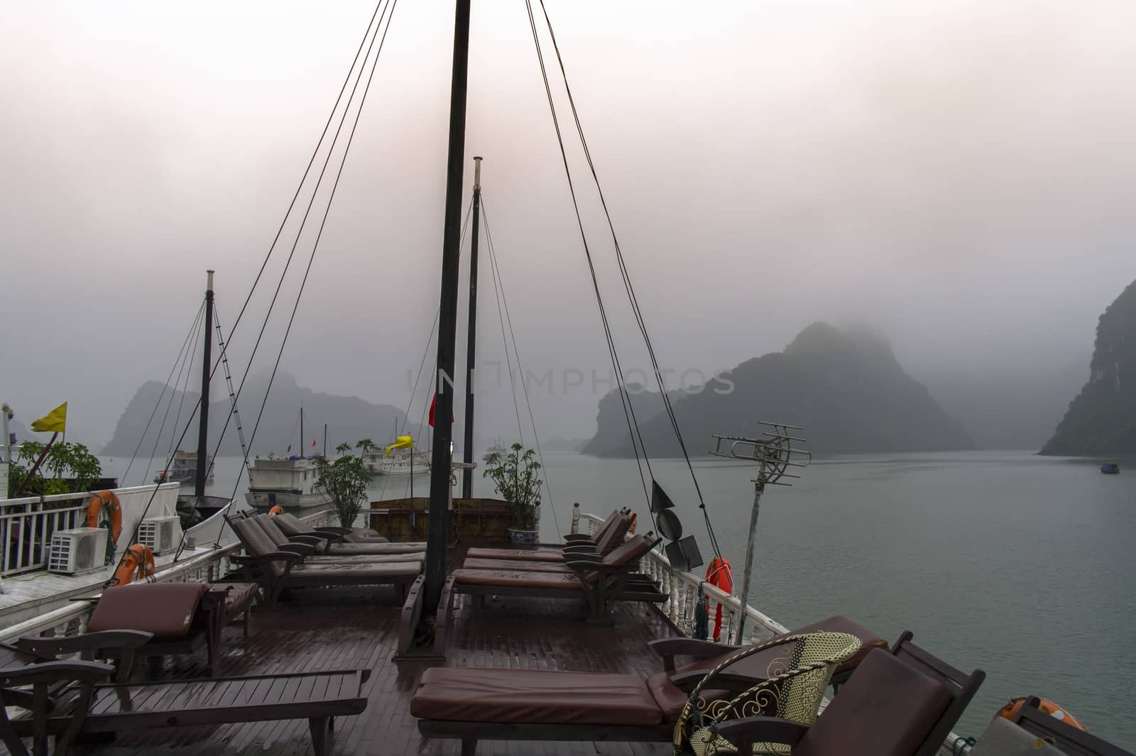 On Upper Deck Before Dawn near Cat Ba Island Pier, Ha Long Bay  Vietnam