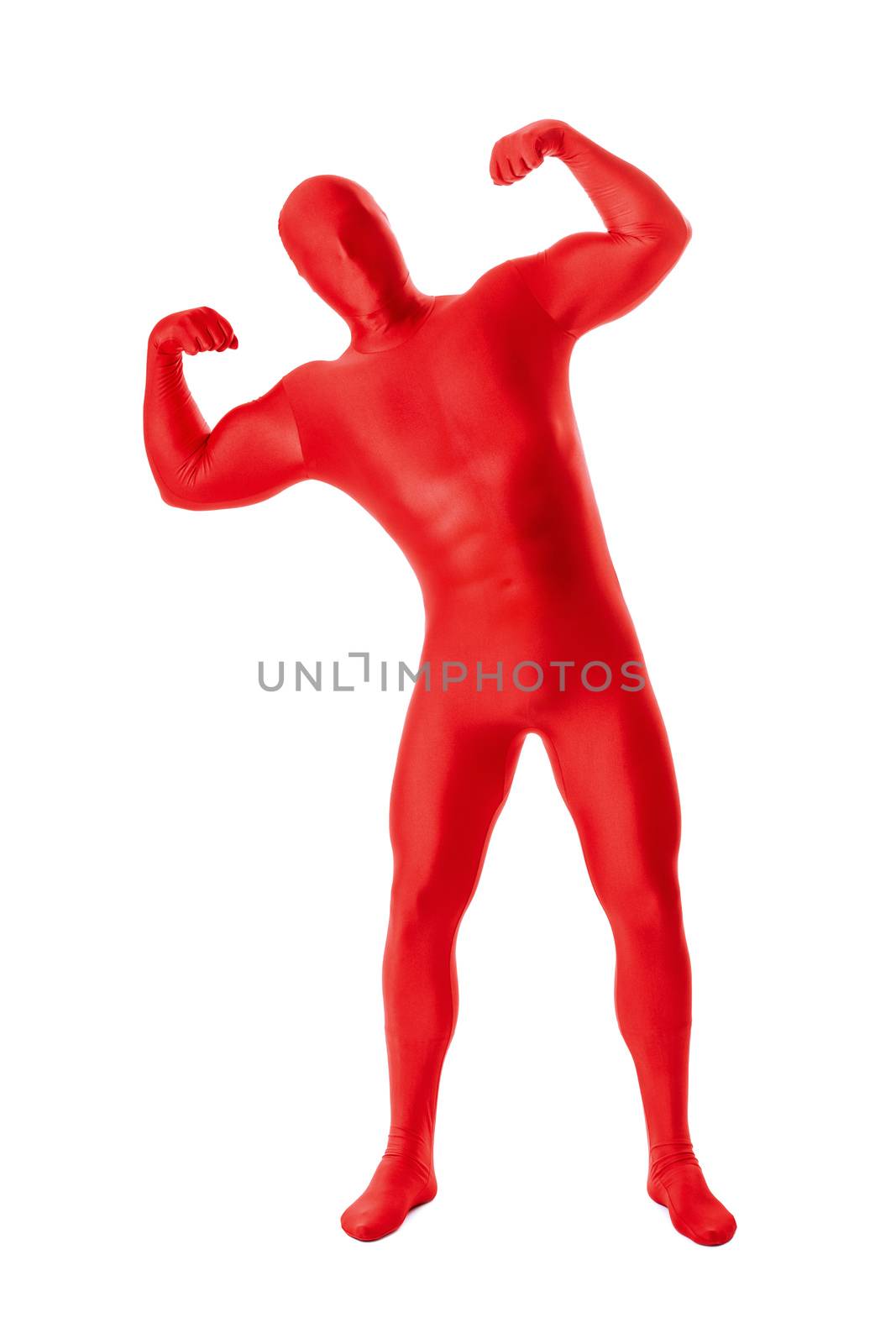 man in a red body suit by magann