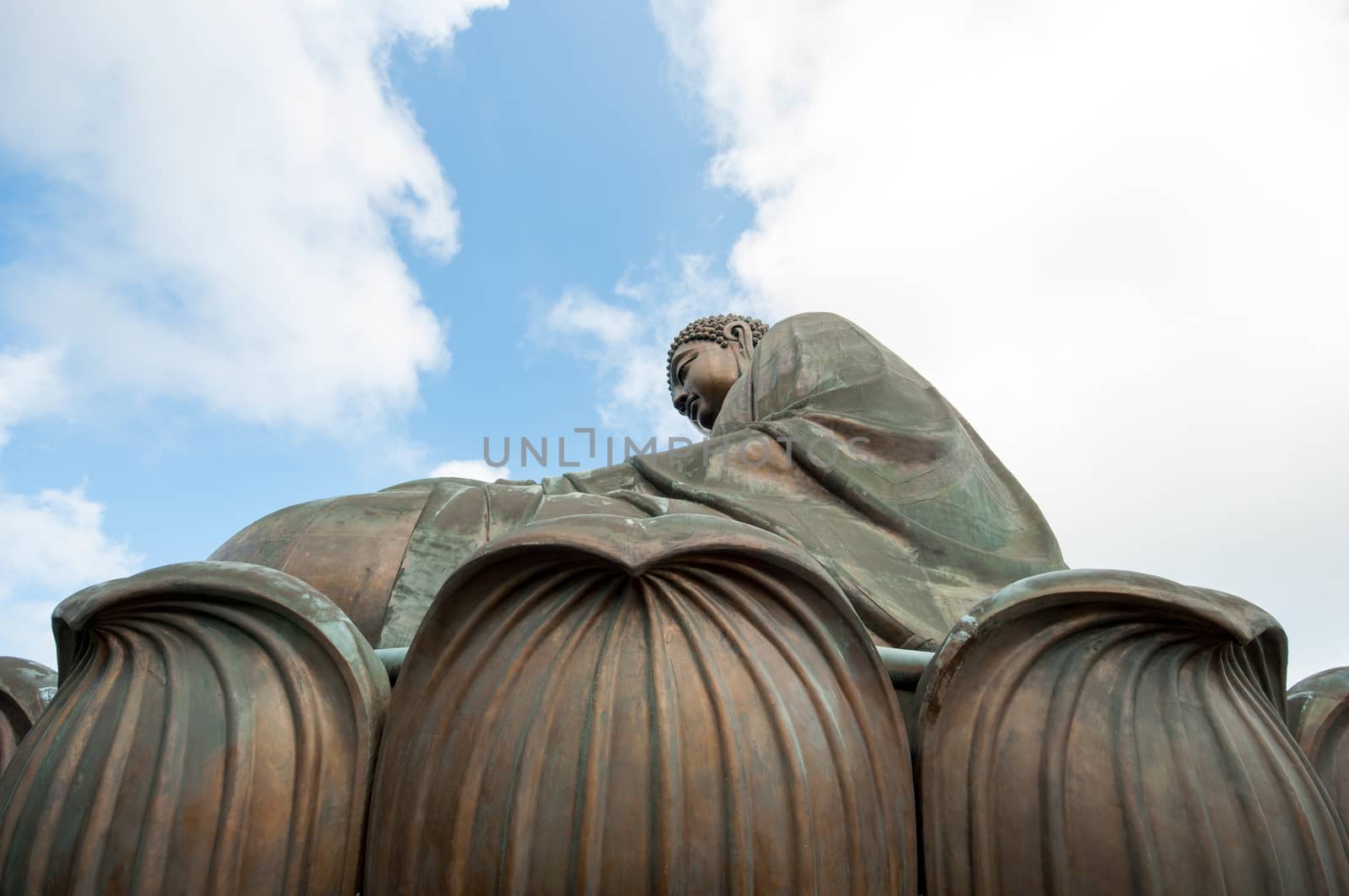 Ngong Ping Plateau, Hong Kong-July 4th,2014: Giant buddha on Lantau Island, a large bronze statue