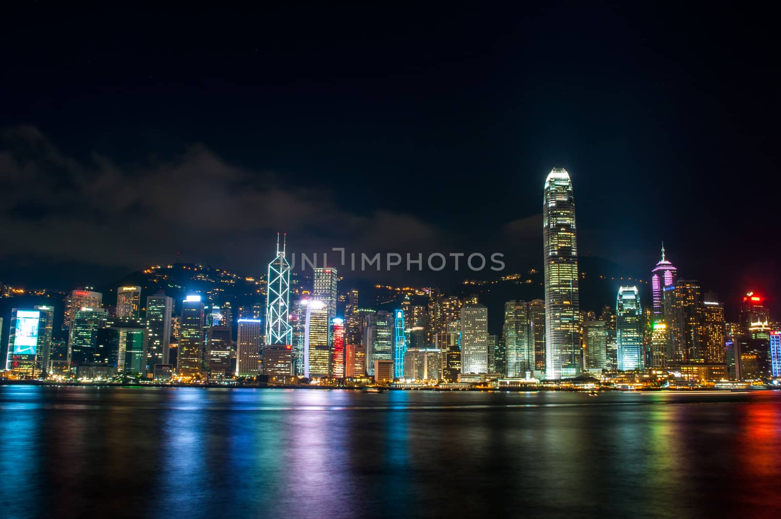 the view of city and light at night in Hongkong