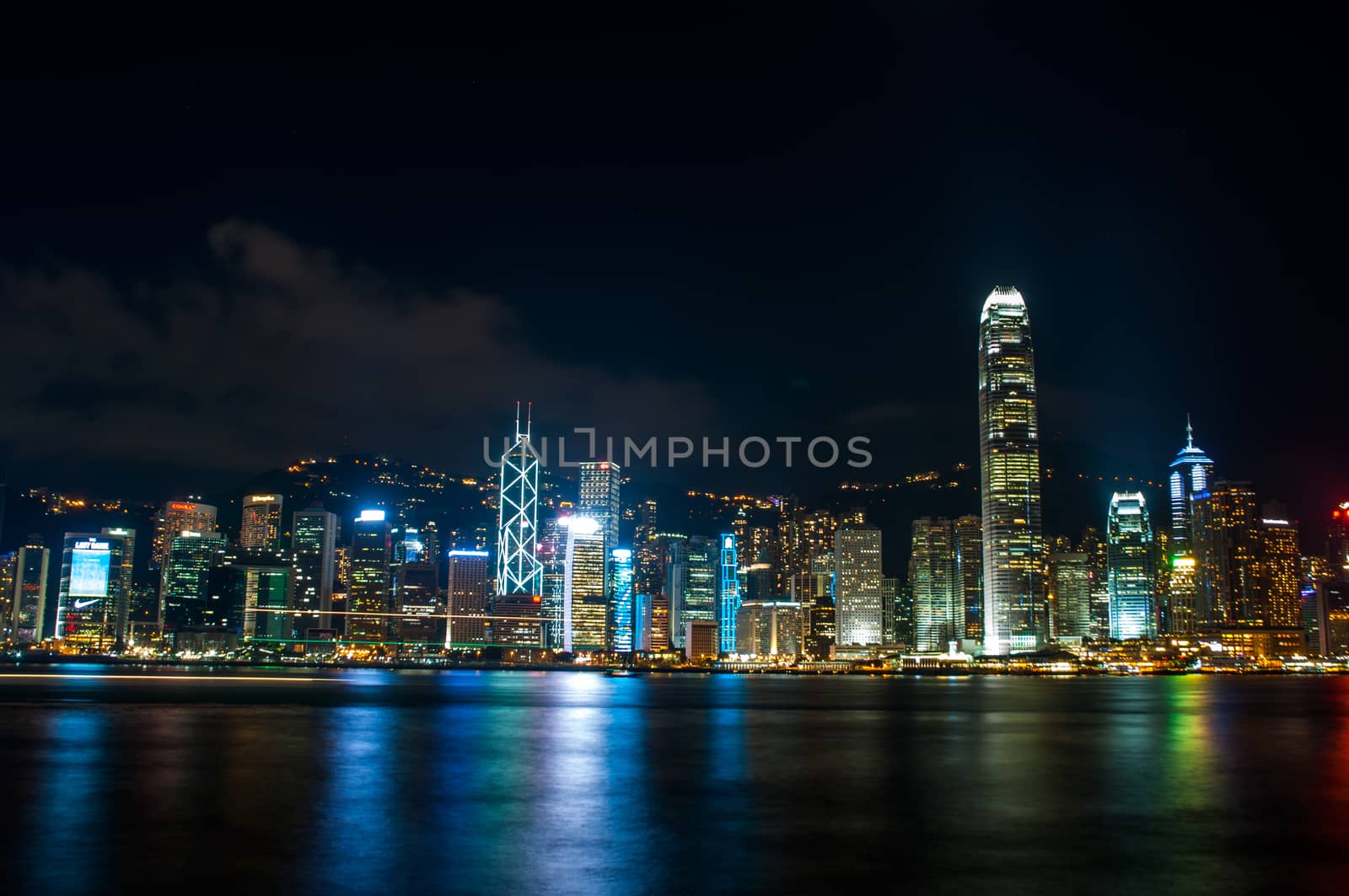 the view of city and light at night in Hongkong
