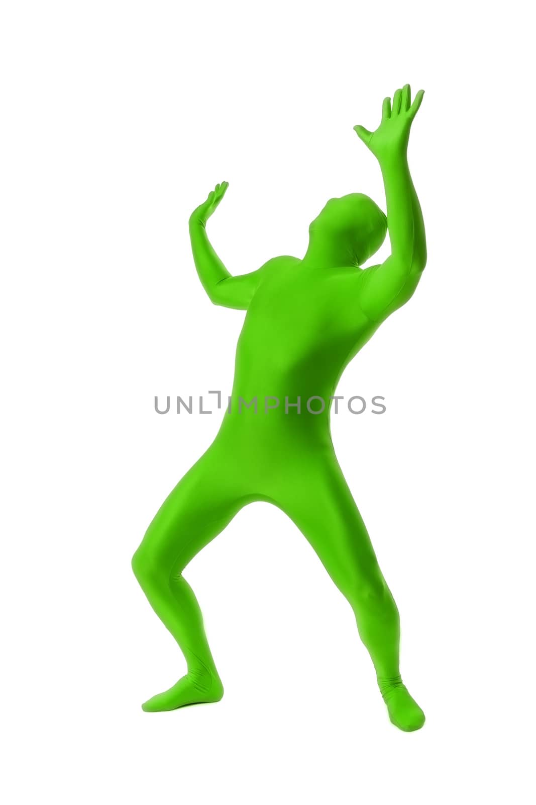 man in a green body suit by magann