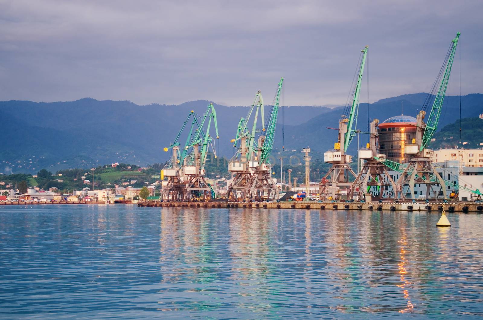 View on trading seaport with cranes