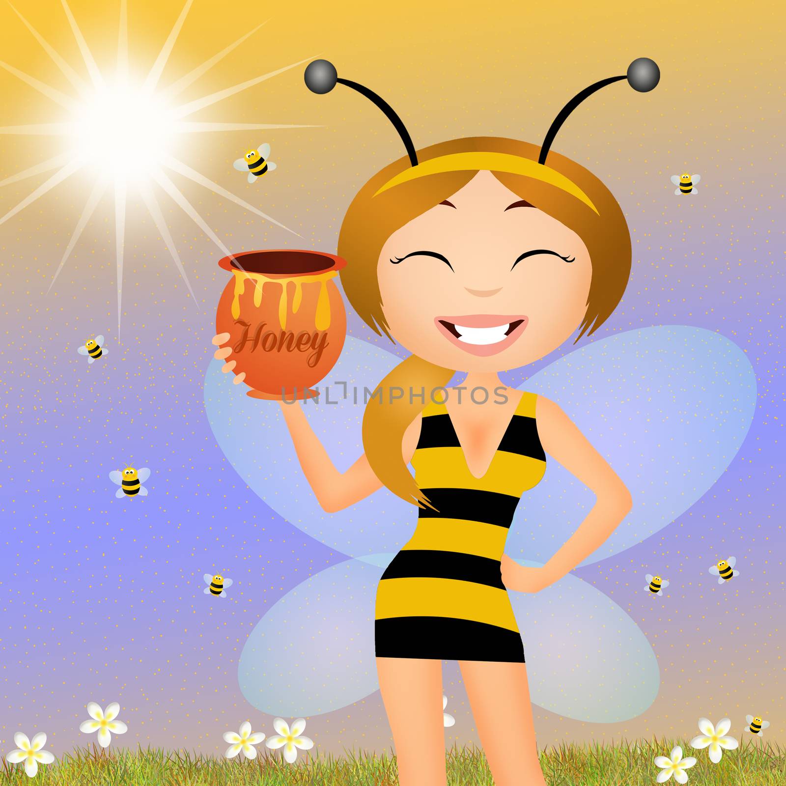 illustration of girl dress with bee