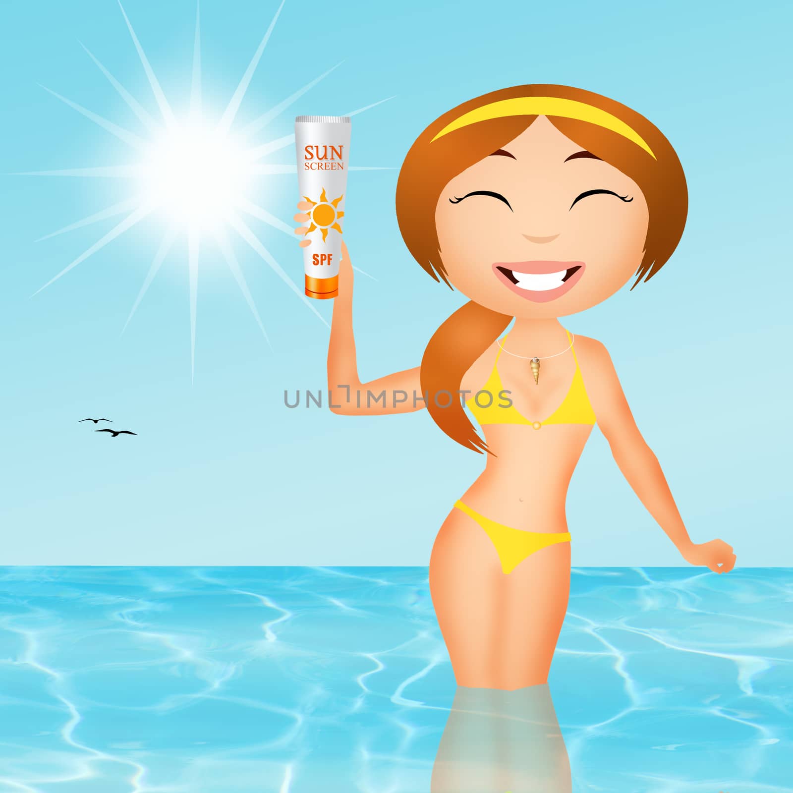illustration of girl with sun cream