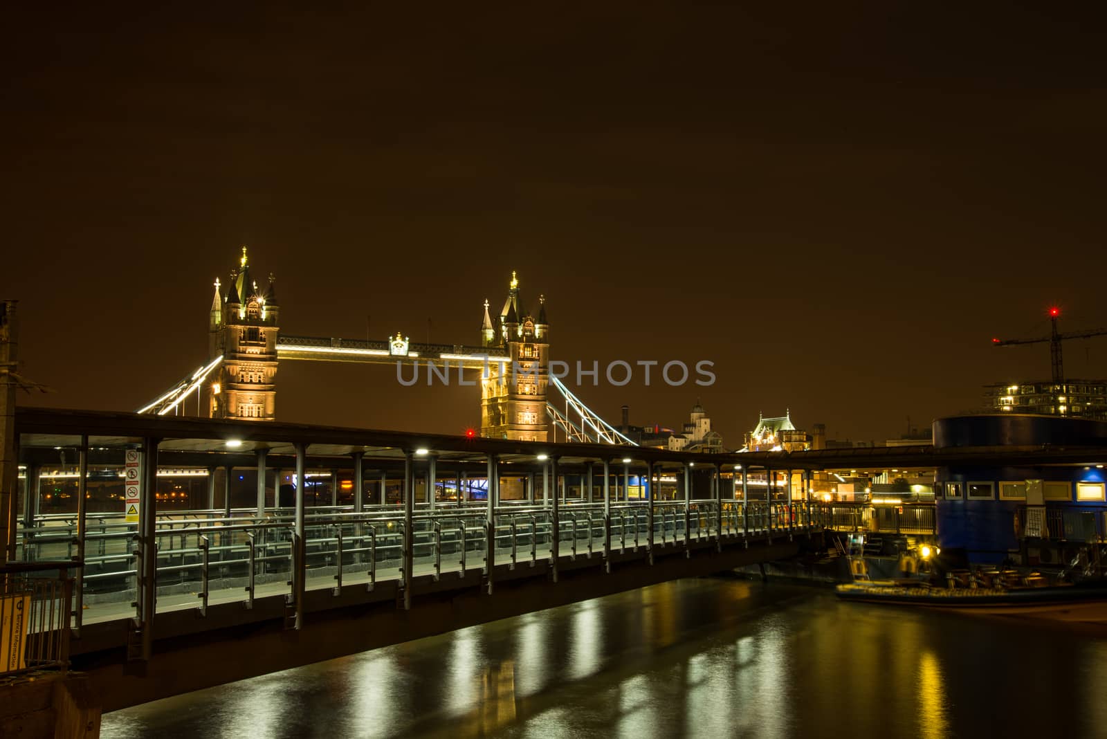 Night view on London famous landmark Tower Bridge on river Thames