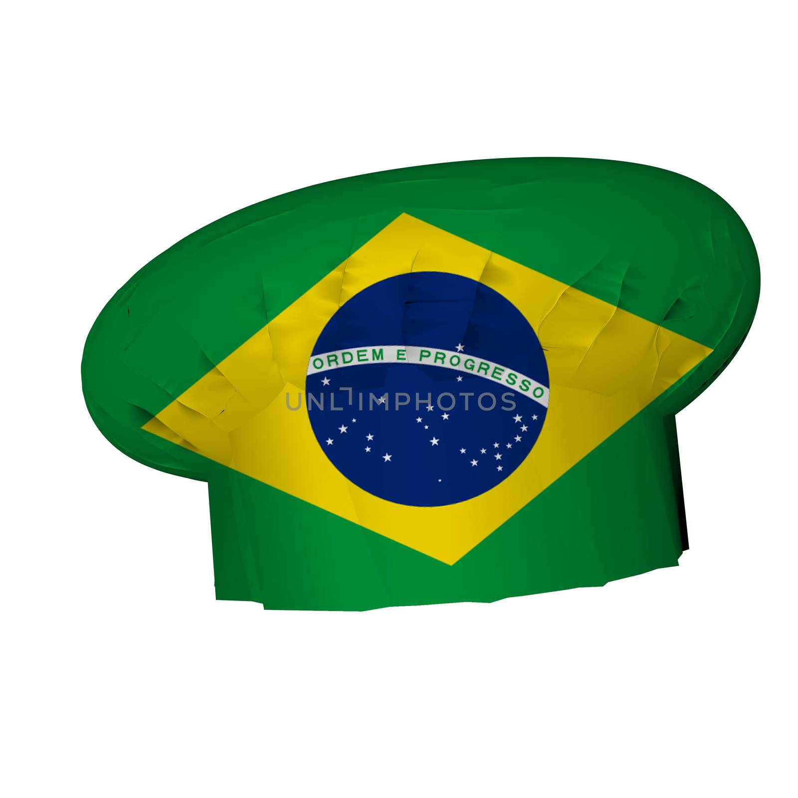 Cook's hat decorated with Brazil flag, 3d render