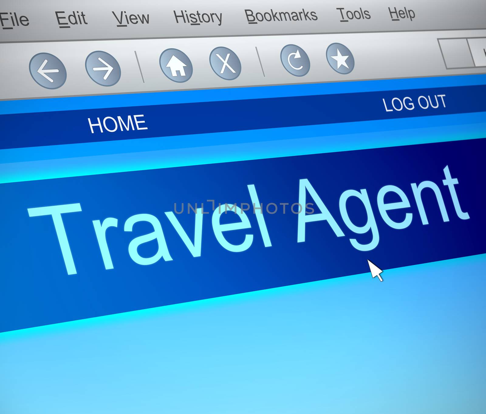 Illustration depicting a computer screen capture with a Travel agent concept.