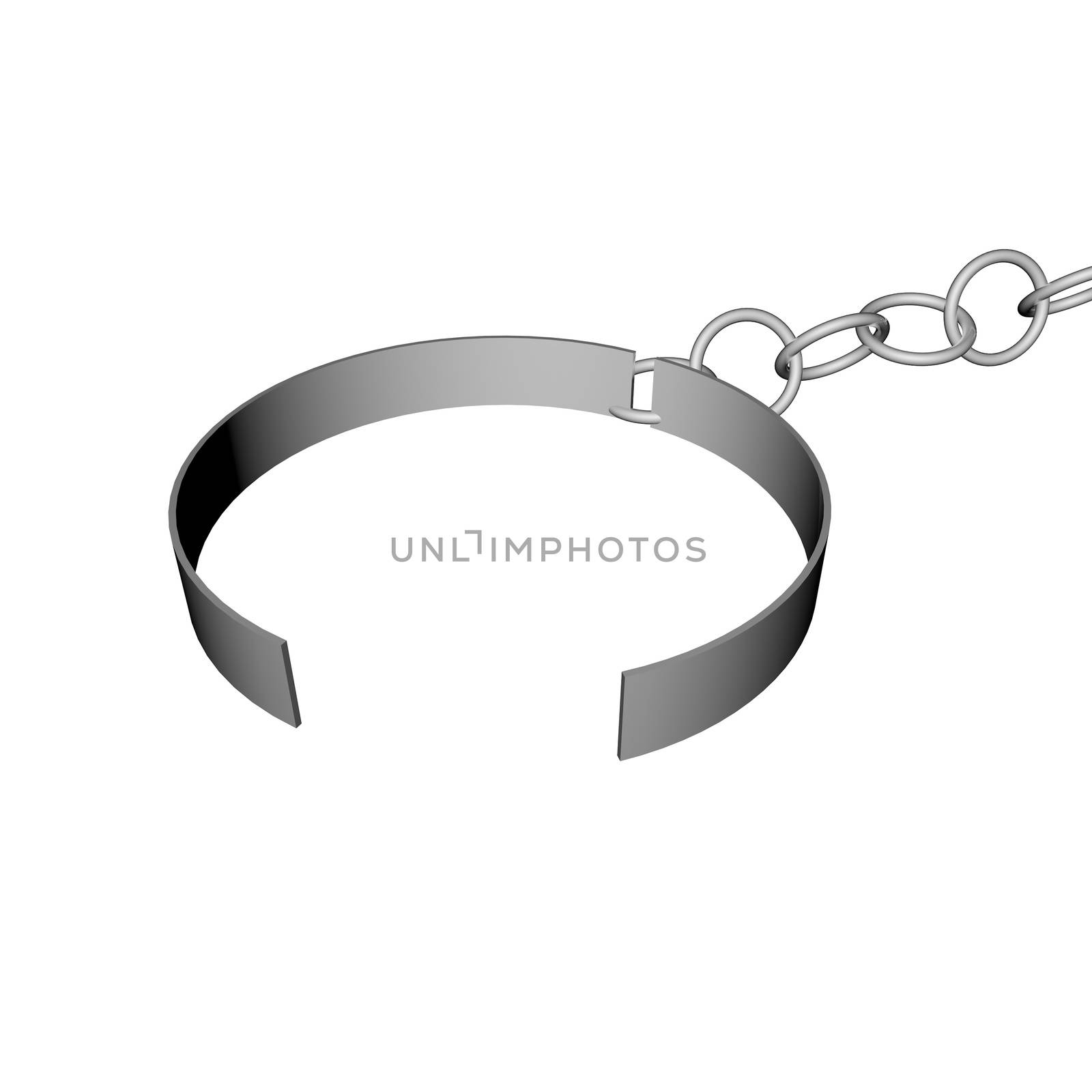 Open ring of chains, symbol of freed prisoner, 3d render