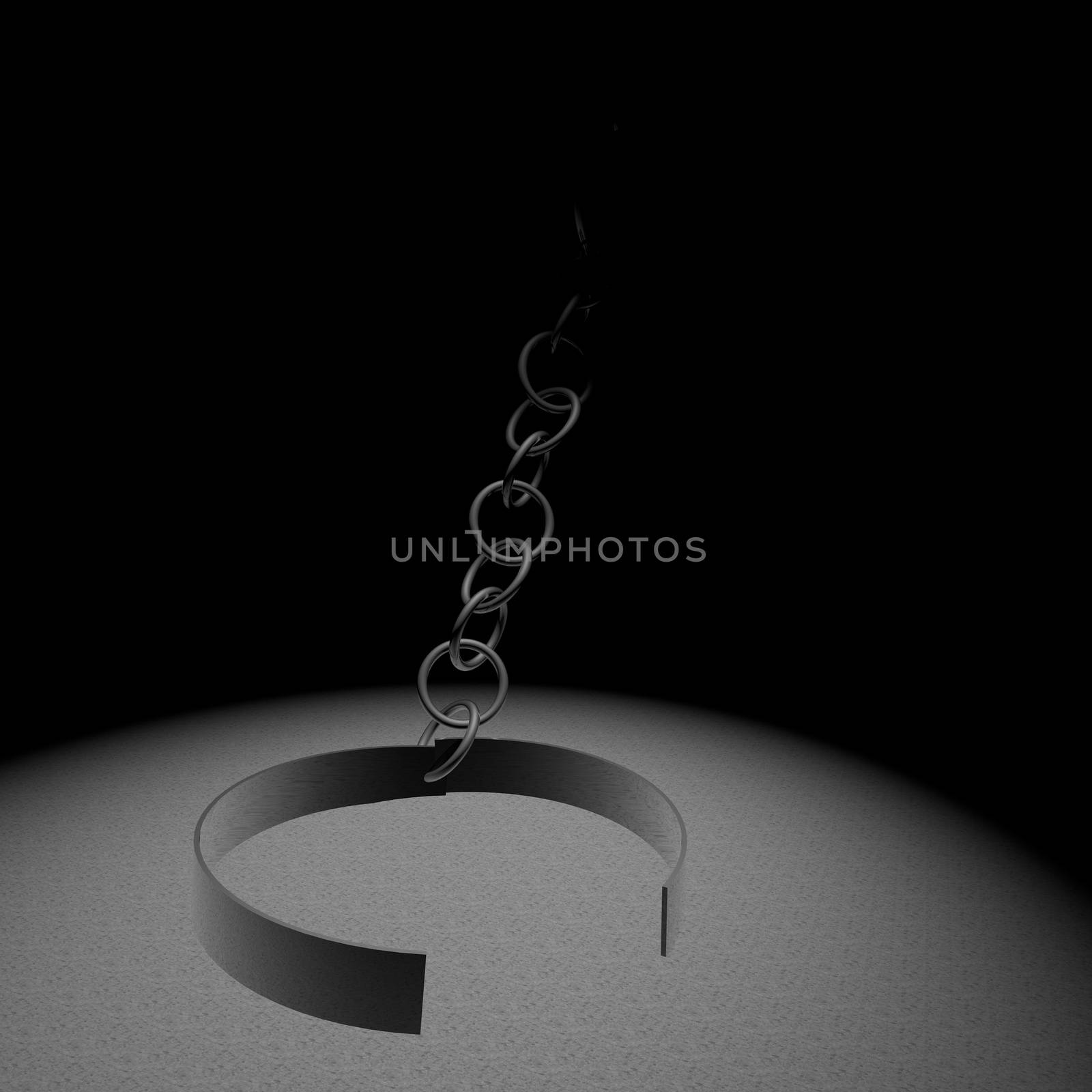 Open ring of chains, symbol of freed prisoner, 3d render