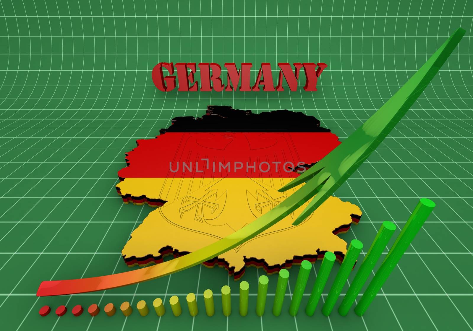 3D Map illustration of Germany with flag