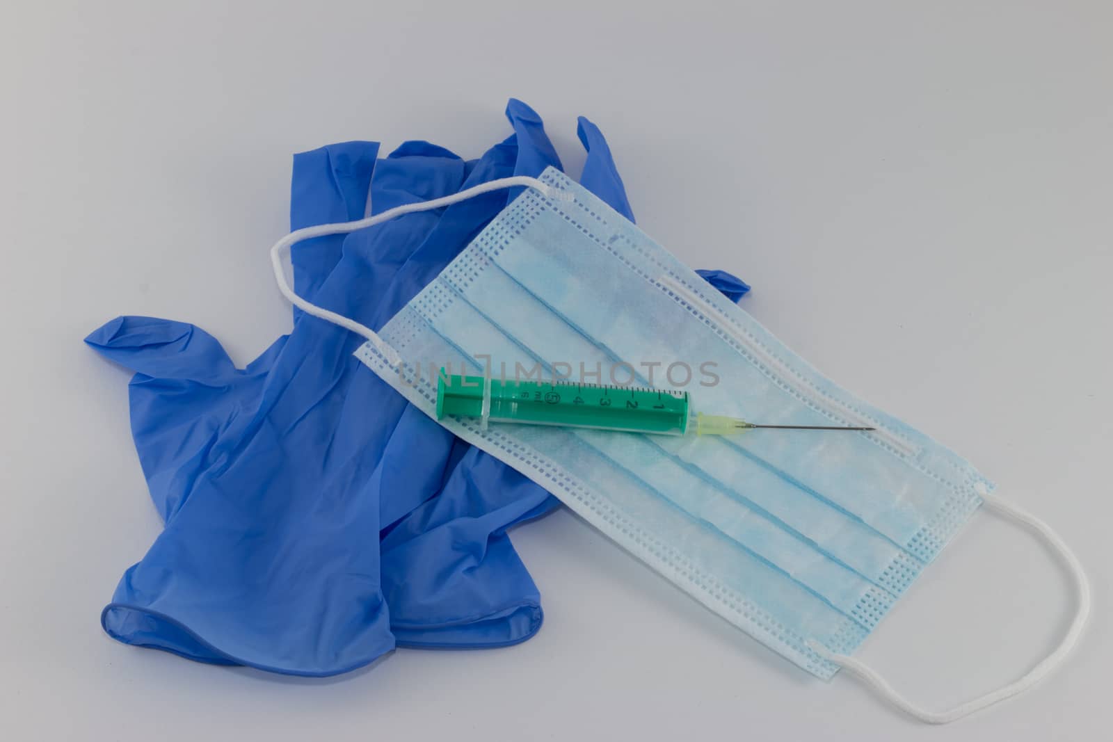 Infection protection - protective mask, gloves and syringe by MarkDw