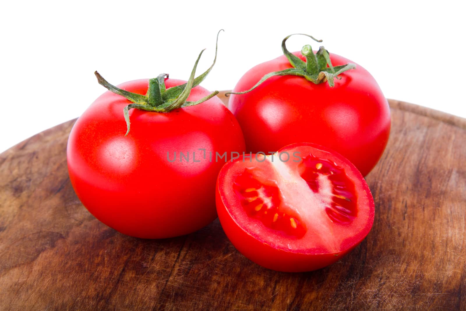 Ripe Tomatoes Isolated On White Background - Stock Image