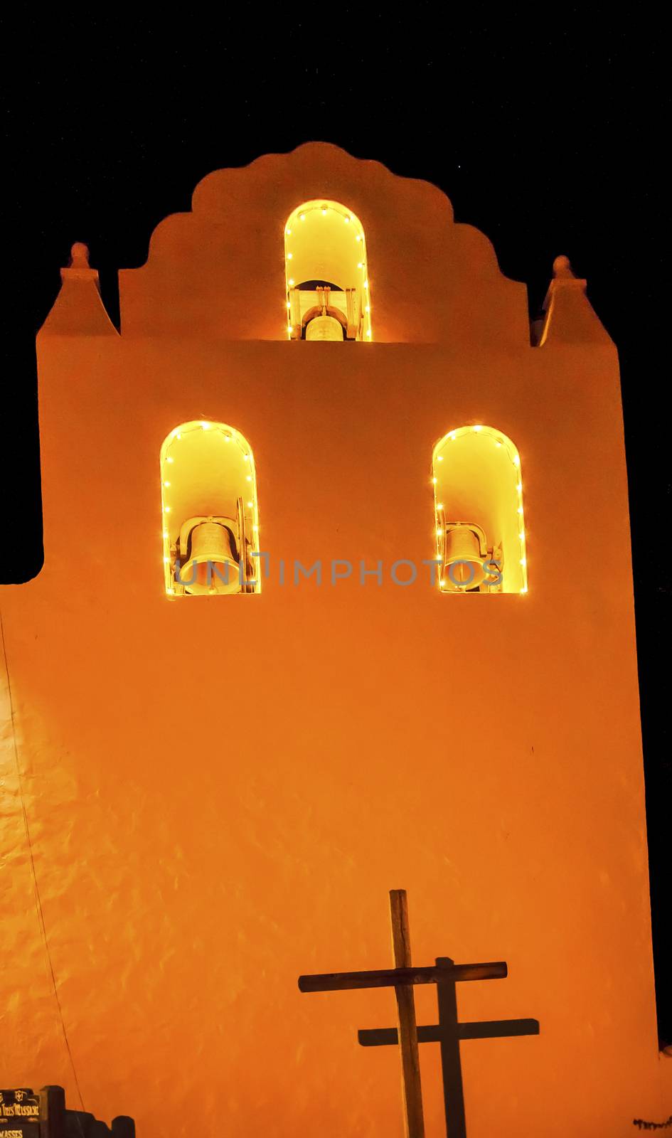 Old Mission Santa Ines Solvang California Cross Bells Night by bill_perry