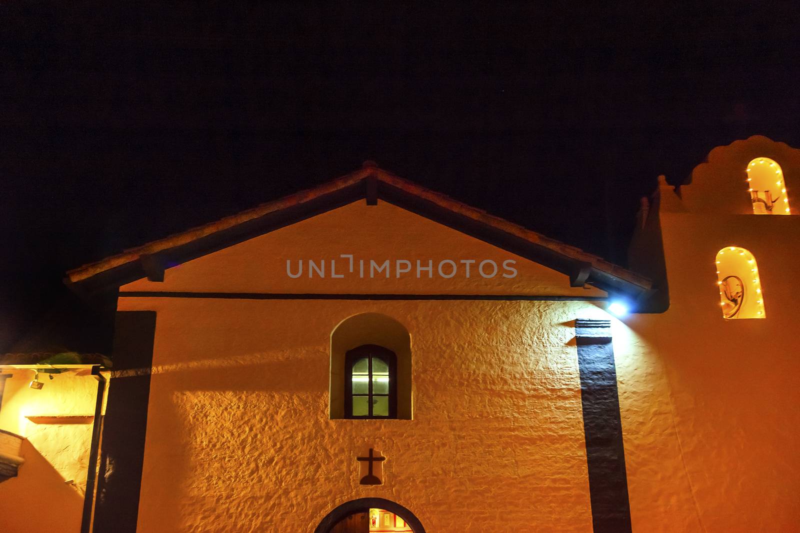 Old Mission Santa Ines Solvang California Cross Bells Night by bill_perry