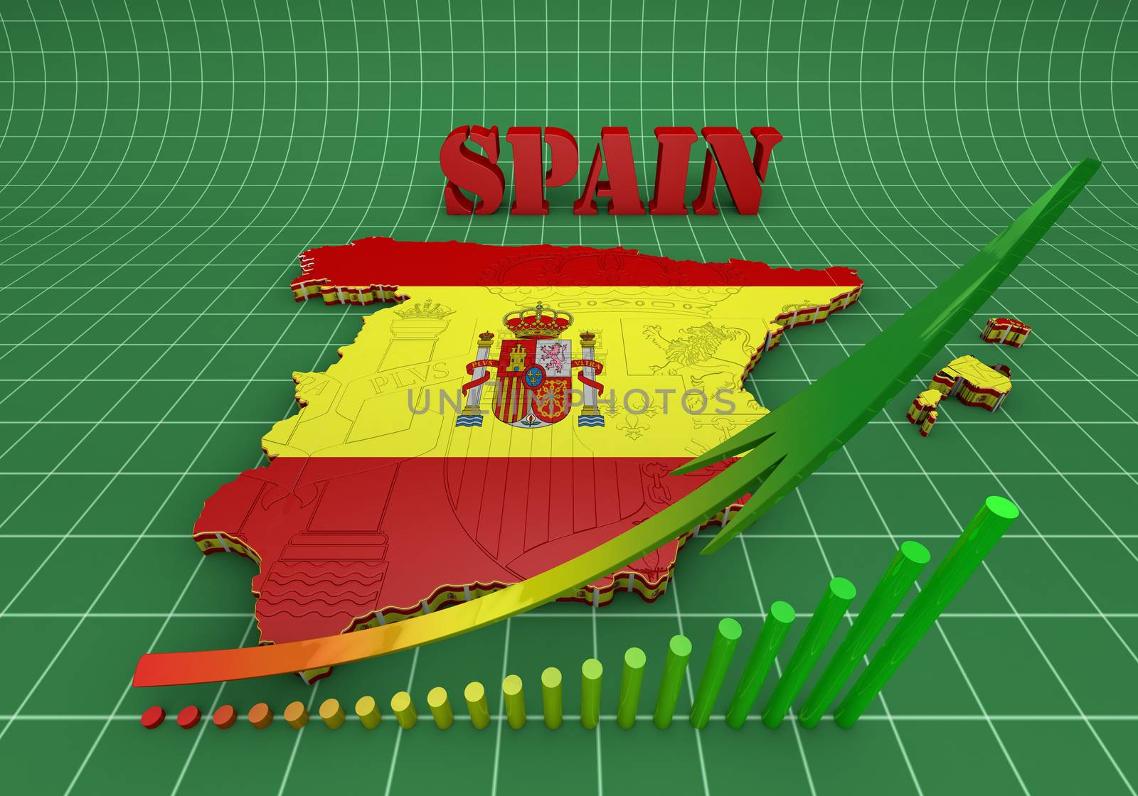 3D map illustration of SPAIN with flag