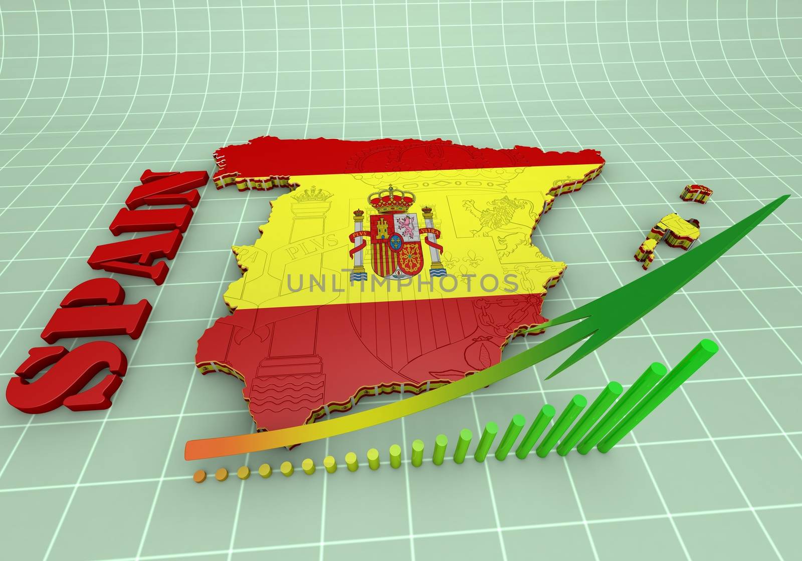 3D map illustration of SPAIN with flag