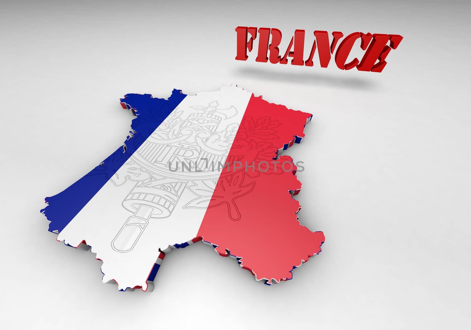 Map of France with flag colors. 3d render illustration.