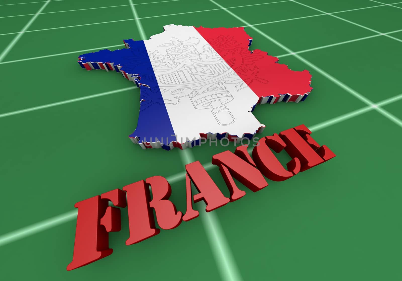 Map of France with flag colors. 3d render illustration.