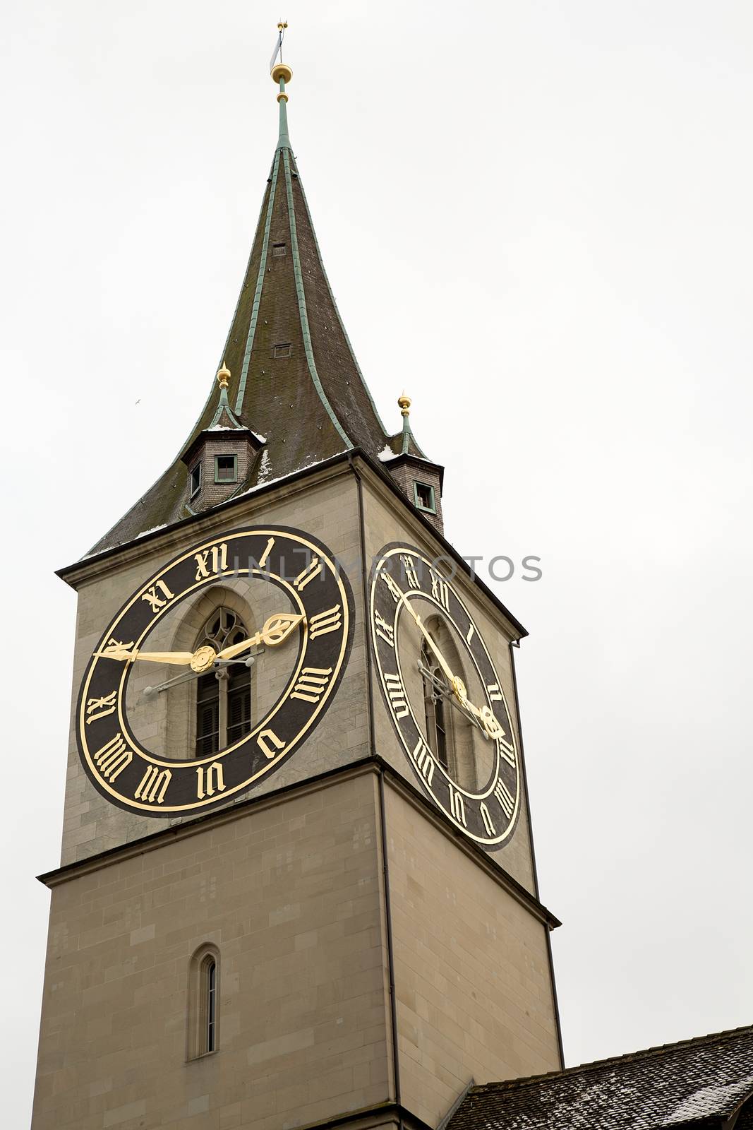 Tower of the Sint Peter Church in Zurich Switzerland