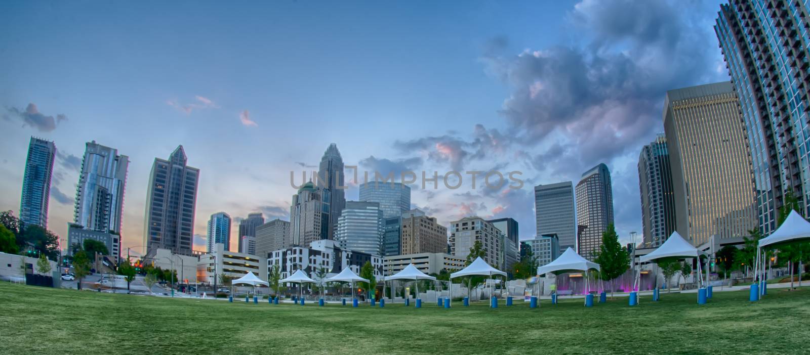 August 29, 2014, Charlotte, NC - view of Charlotte skyline at night near Romare Bearden park in the morning