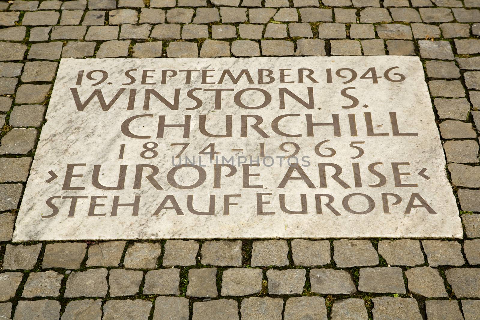 Commemorative plaque for the speech of Winston Churchill at the University of Zurich