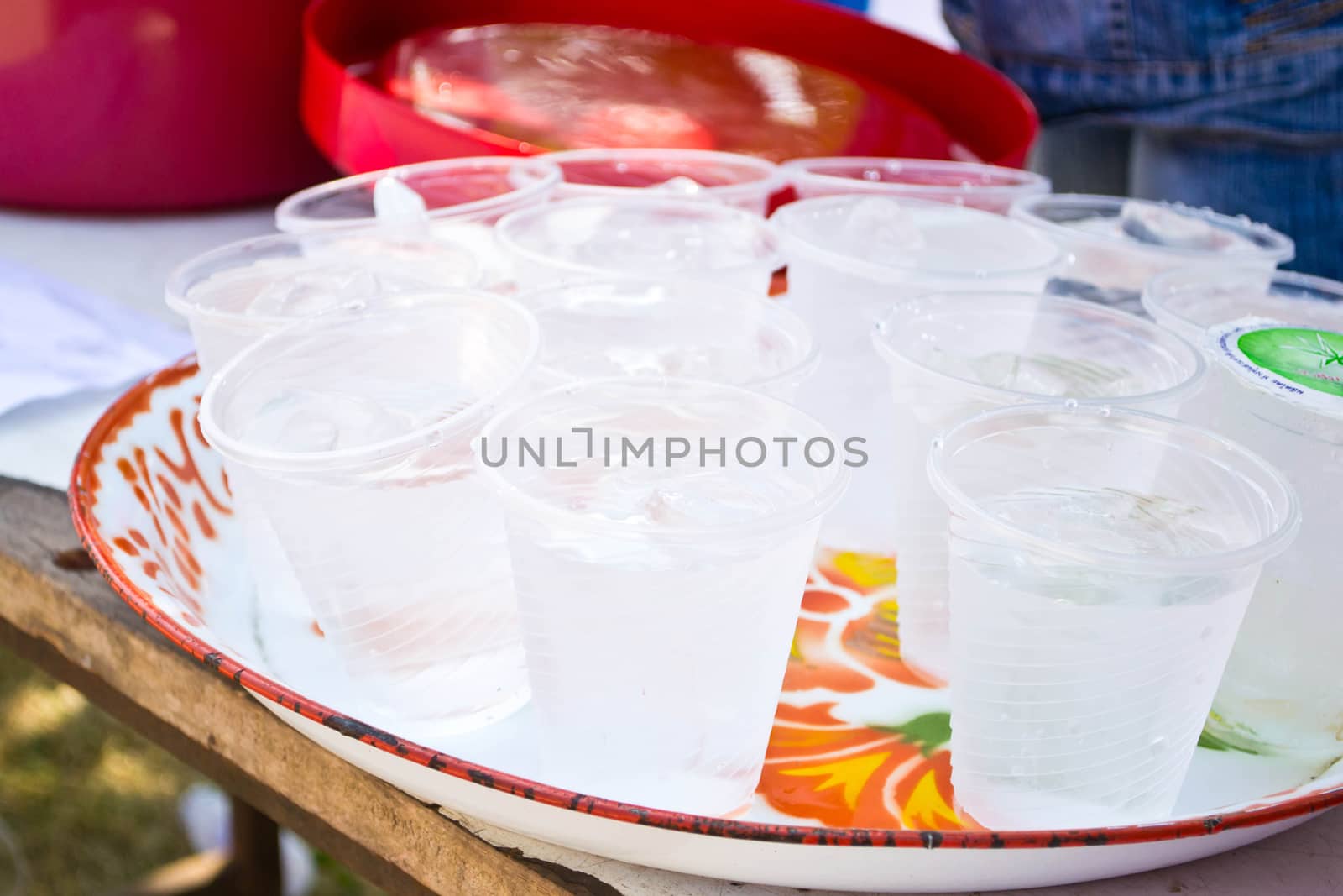 Soft drinks in plastic cups 