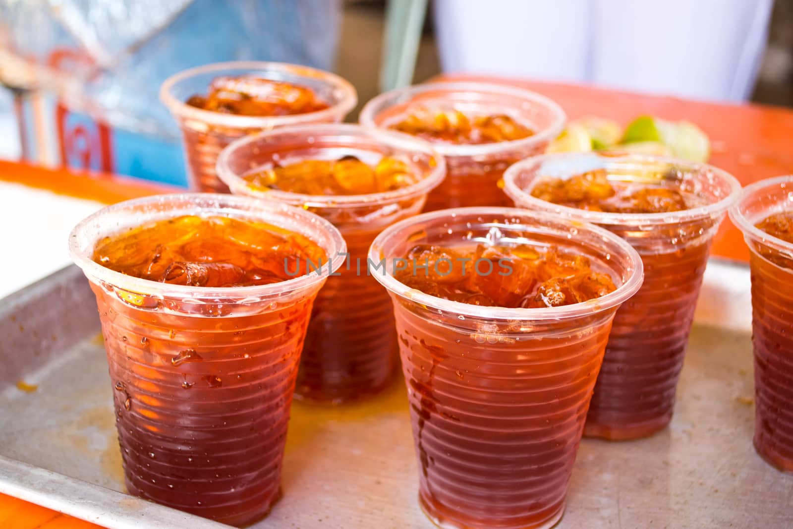 Soft drinks in plastic cups