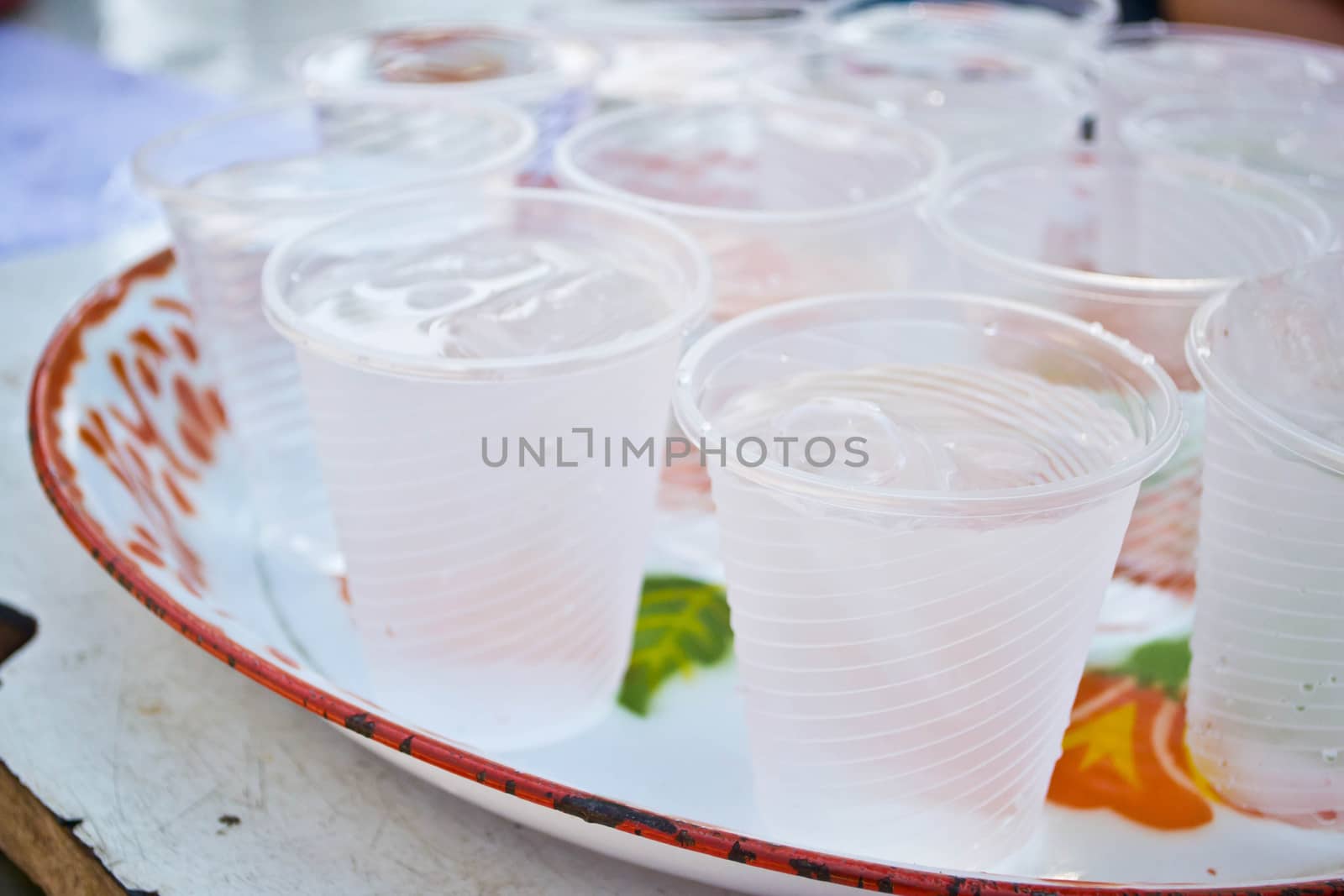 Soft drinks in plastic cups