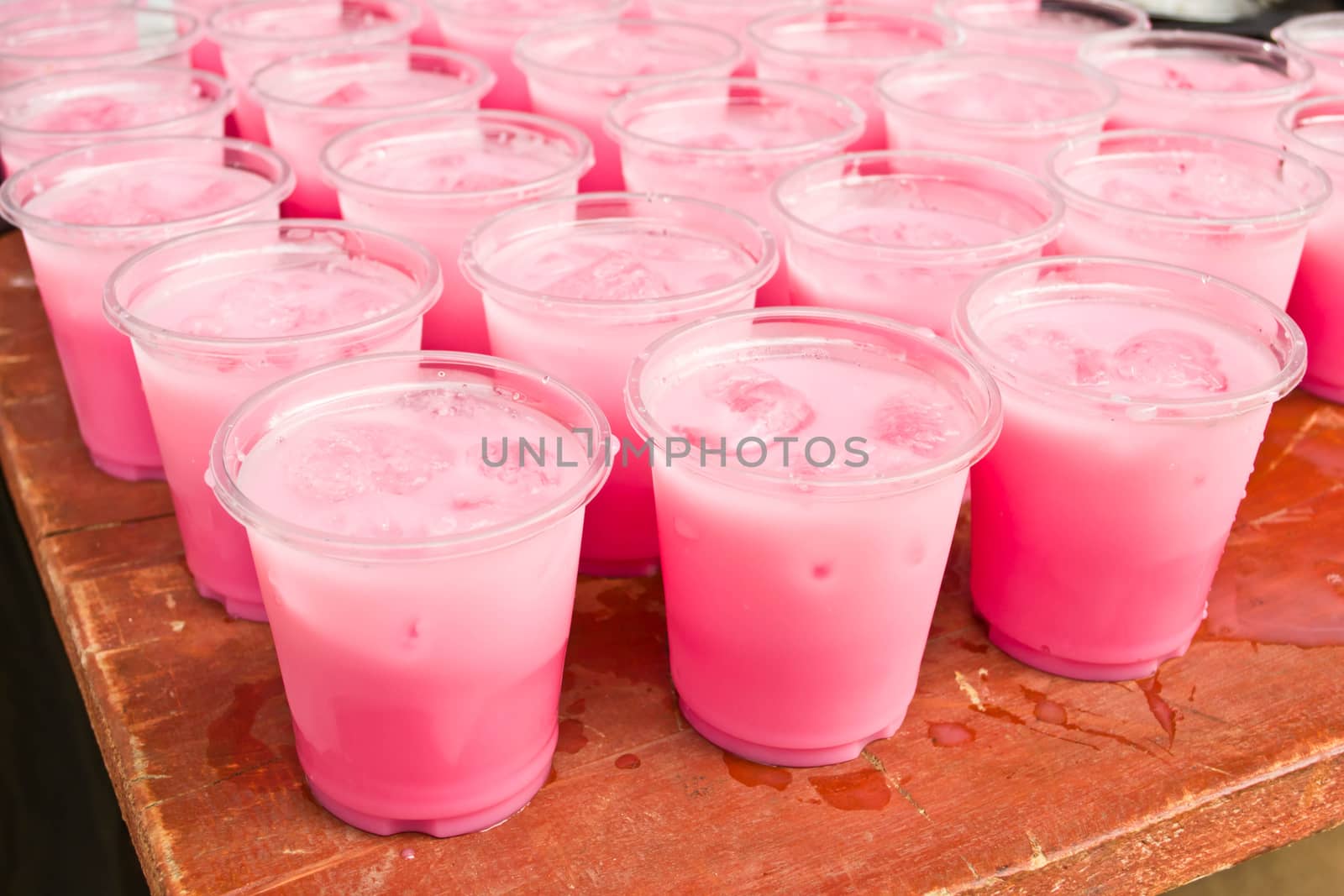 Soft drinks in plastic cups