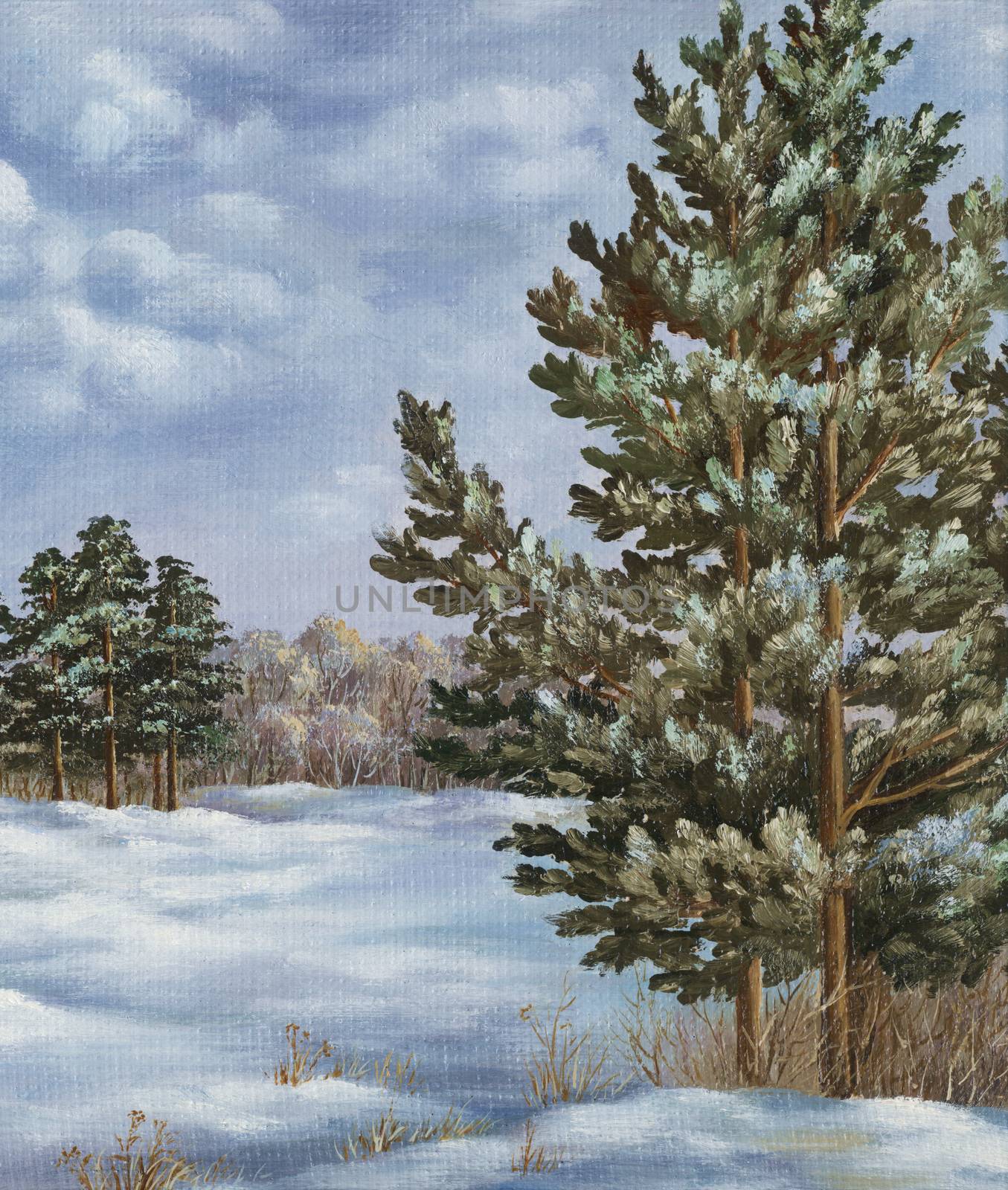 Painting, winter forest by alexcoolok