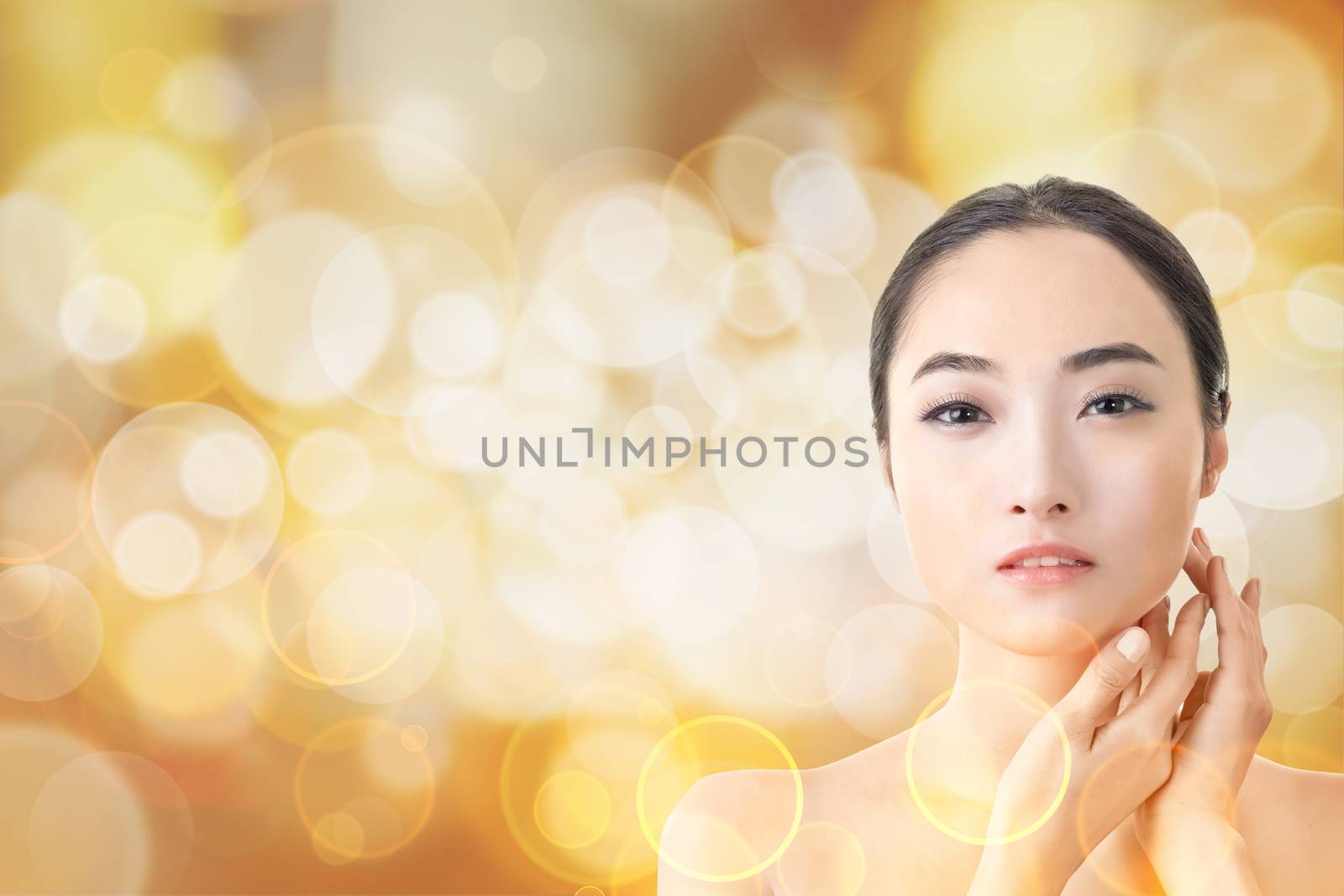 Asian beauty face closeup portrait with clean and fresh elegant lady.