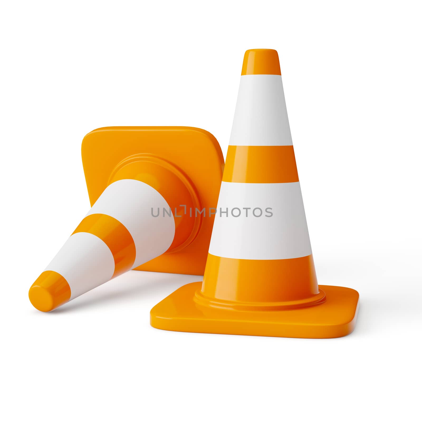 Orange highway traffic construction cones by dimol