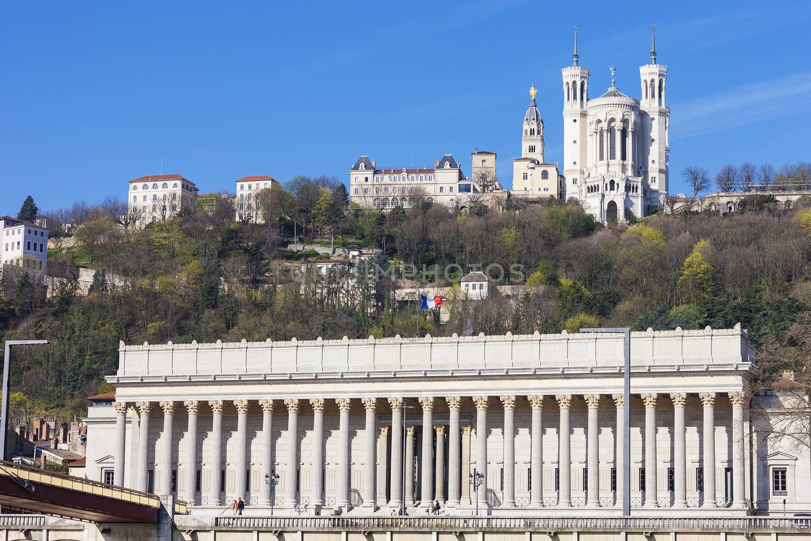 view of Lyon with cathedral and courthouse, France, Europe.