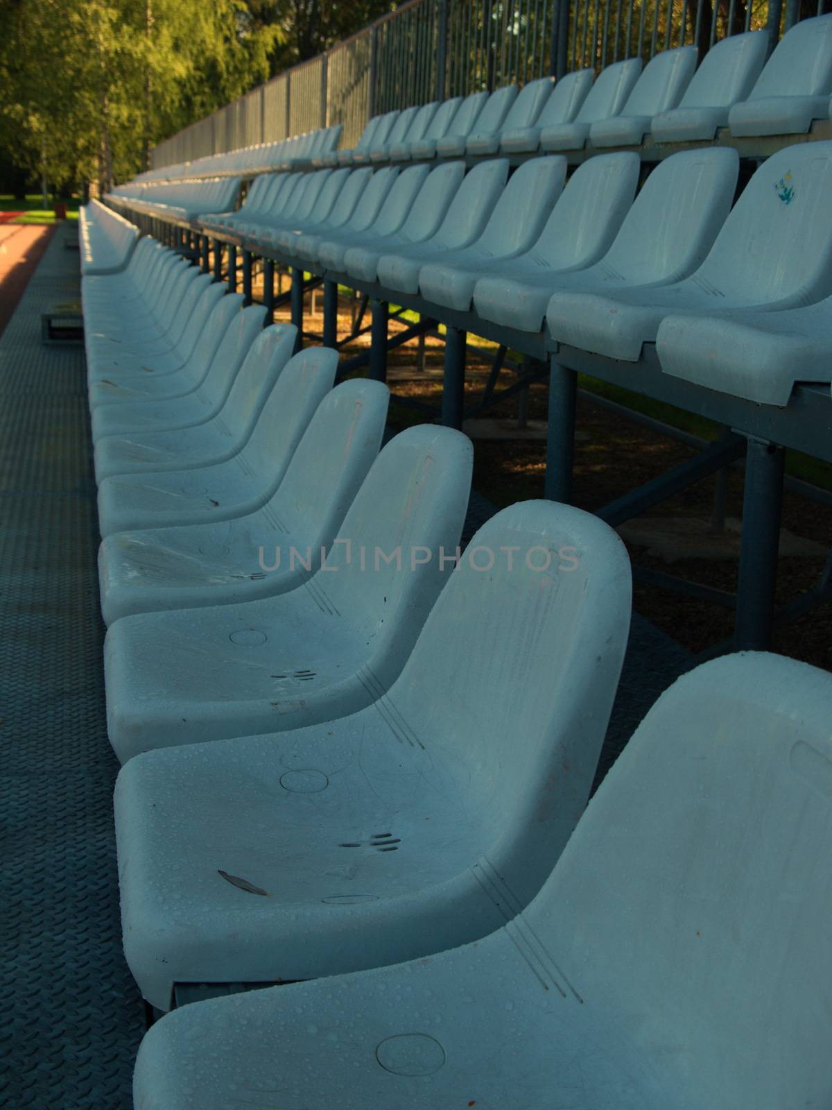 Rows of chairs in a small stadium