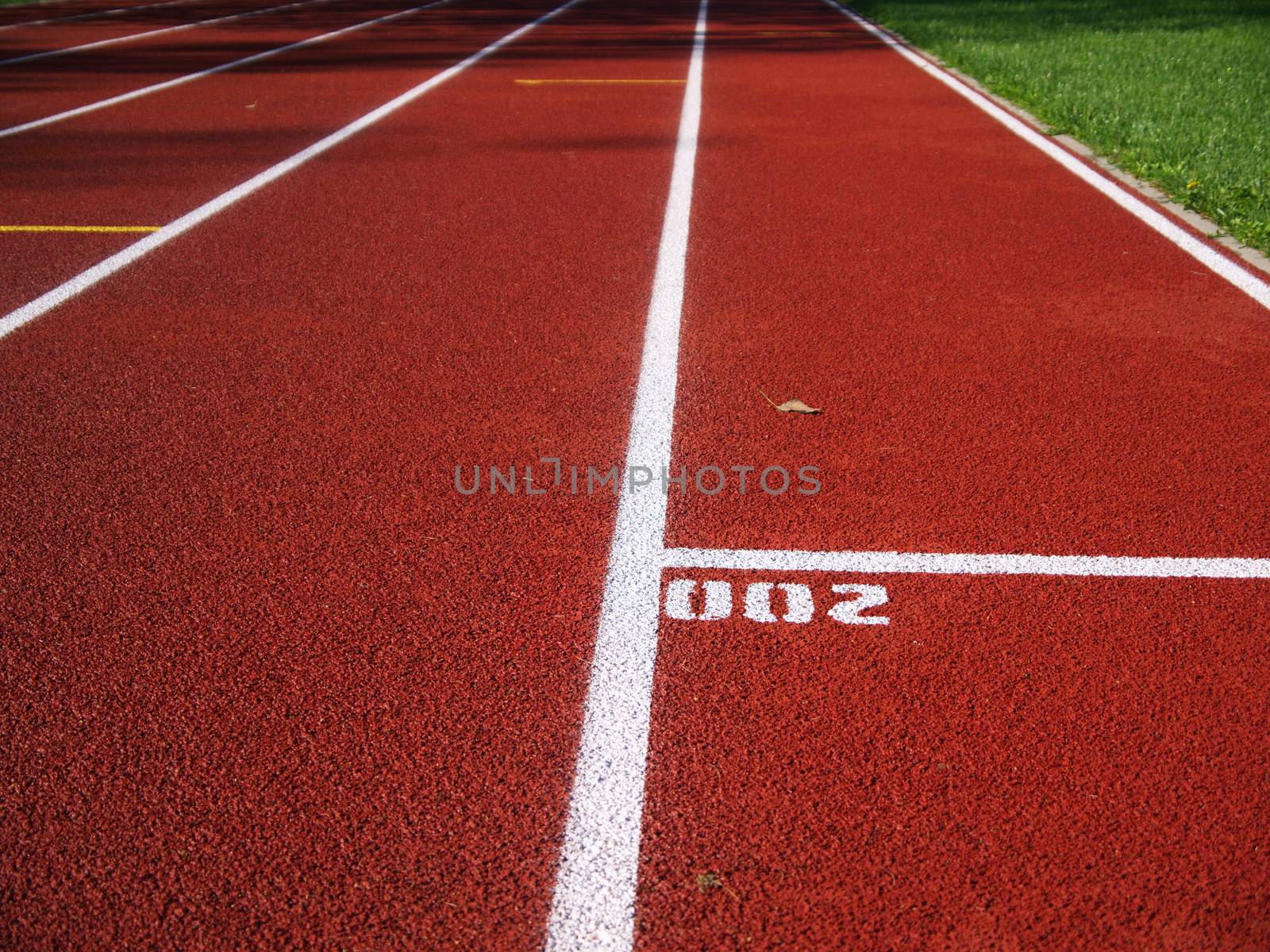 Red racetrack on the stadium in Riga