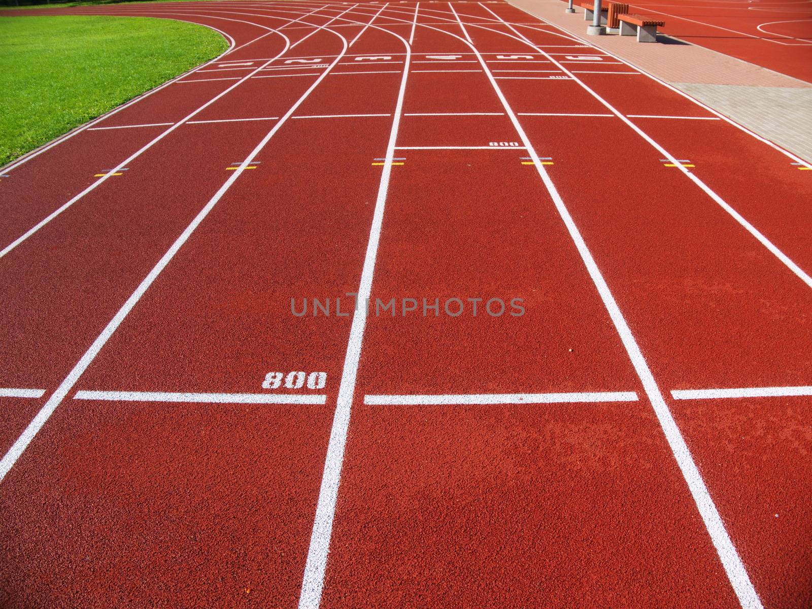 Red racetrack on the stadium in Riga
