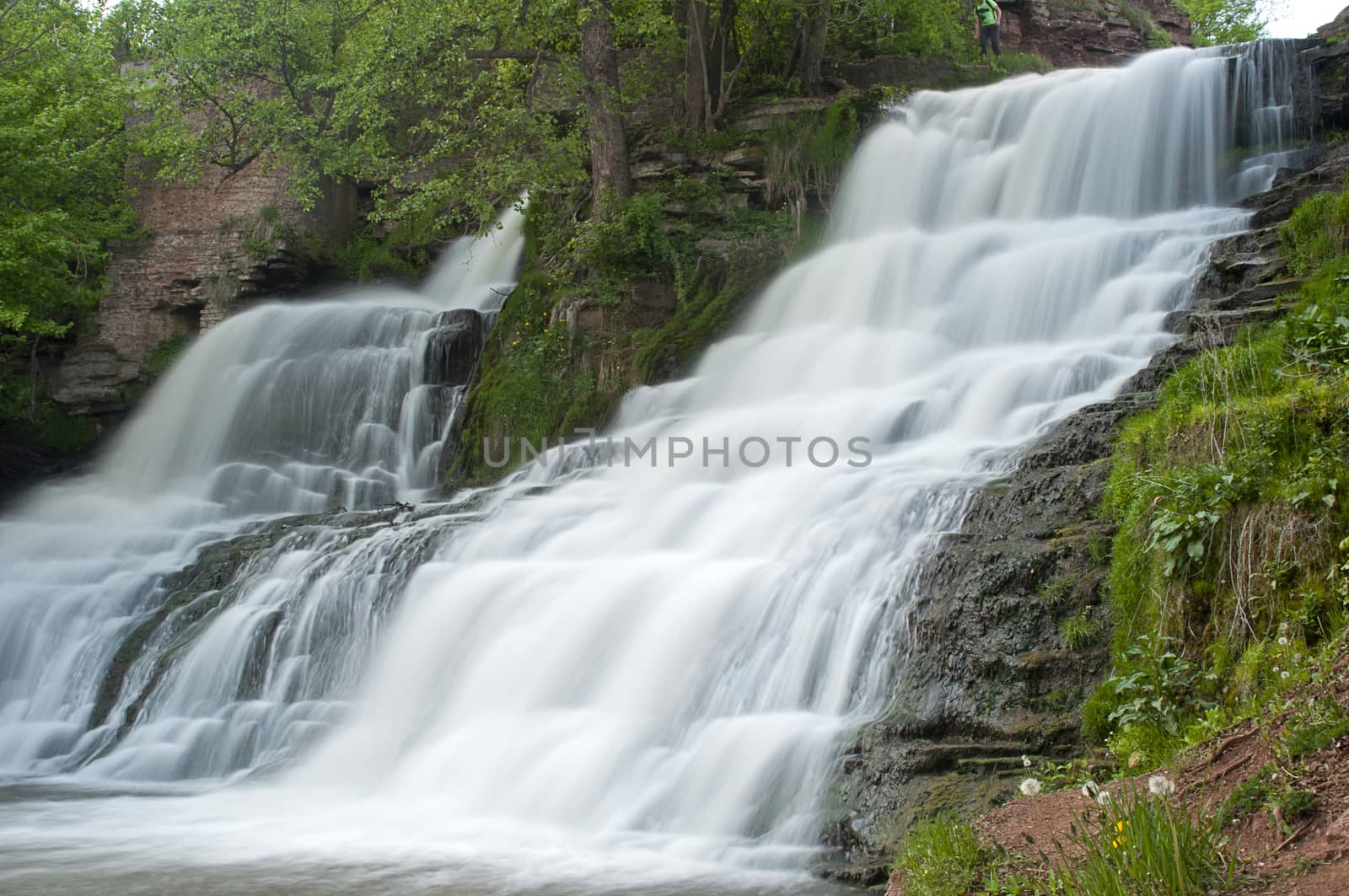 Powerful Dzhurynsky (Chervonohradsky) waterfall, Ternopil region, Ukraine