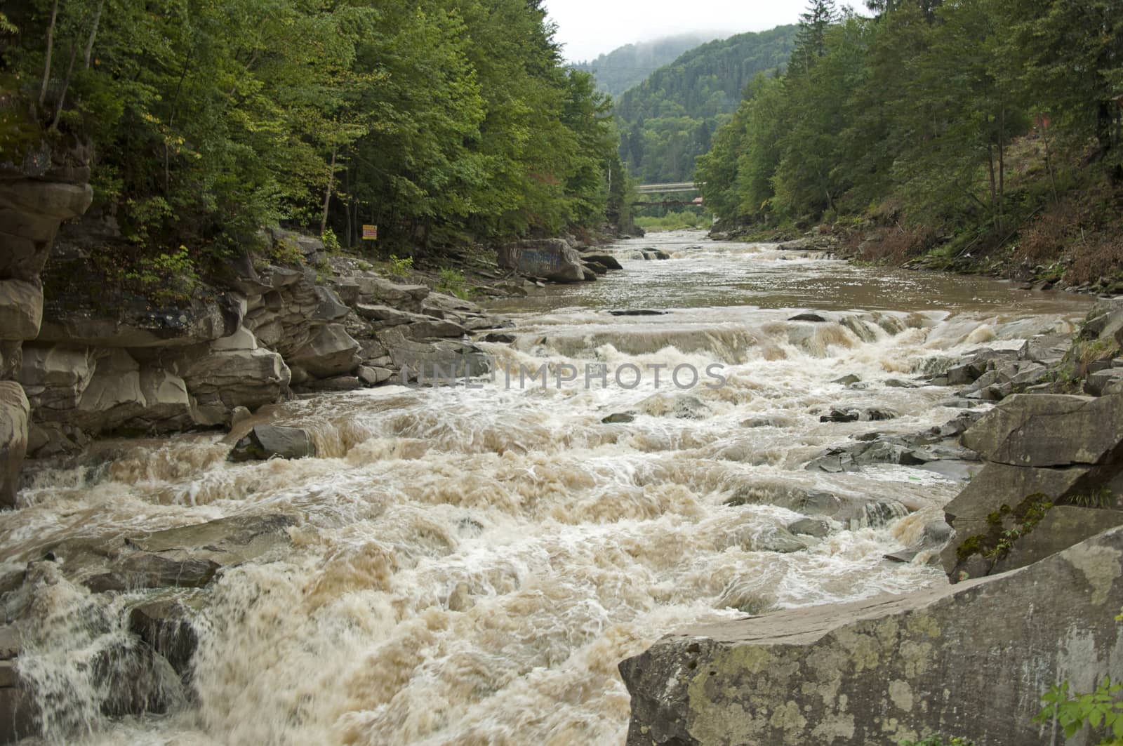 Powerful waterfall Probij in Yaremche, Ivano-Frankivsk region, Ukraine