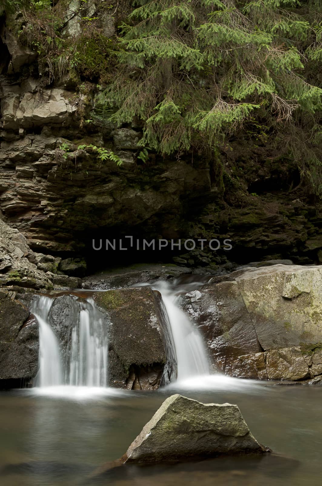 Small waterfall Divochi Sliozy on the Zhonka river in Yaremche, Ivano-Frankivsk region, Ukraine
